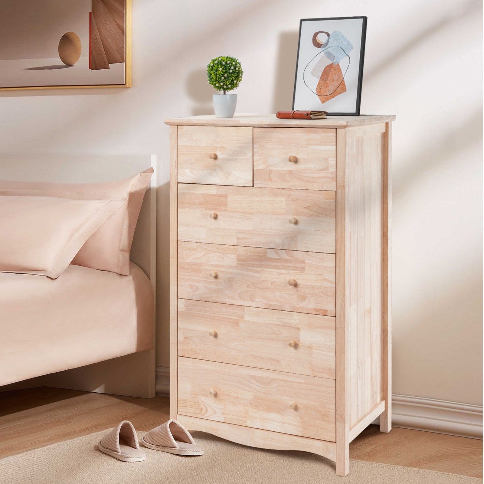 3/6 Drawer Dresser, Natural Solid Wood Dresser Color DIY, Upgraged Rustic Farmhouse Tall Dresser with Spacious Storage Chests of Drawers with Full Extension Drawer Slides