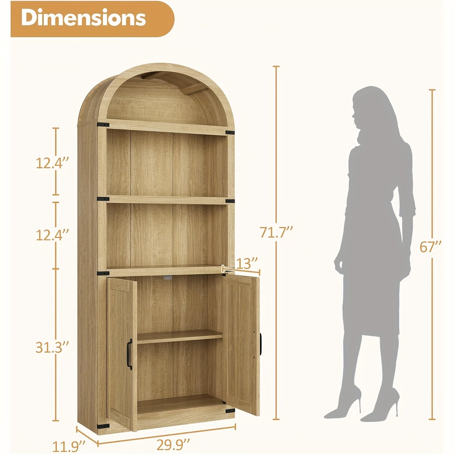 3 Tier Bookshelf Farmhouse Display Storage Rack Tall Bookshelf, 71.65" X 29.92" X 11.88" Bookshelf With Cabinet Storage Bookshelf For Home Office, Living Room, Bedroom