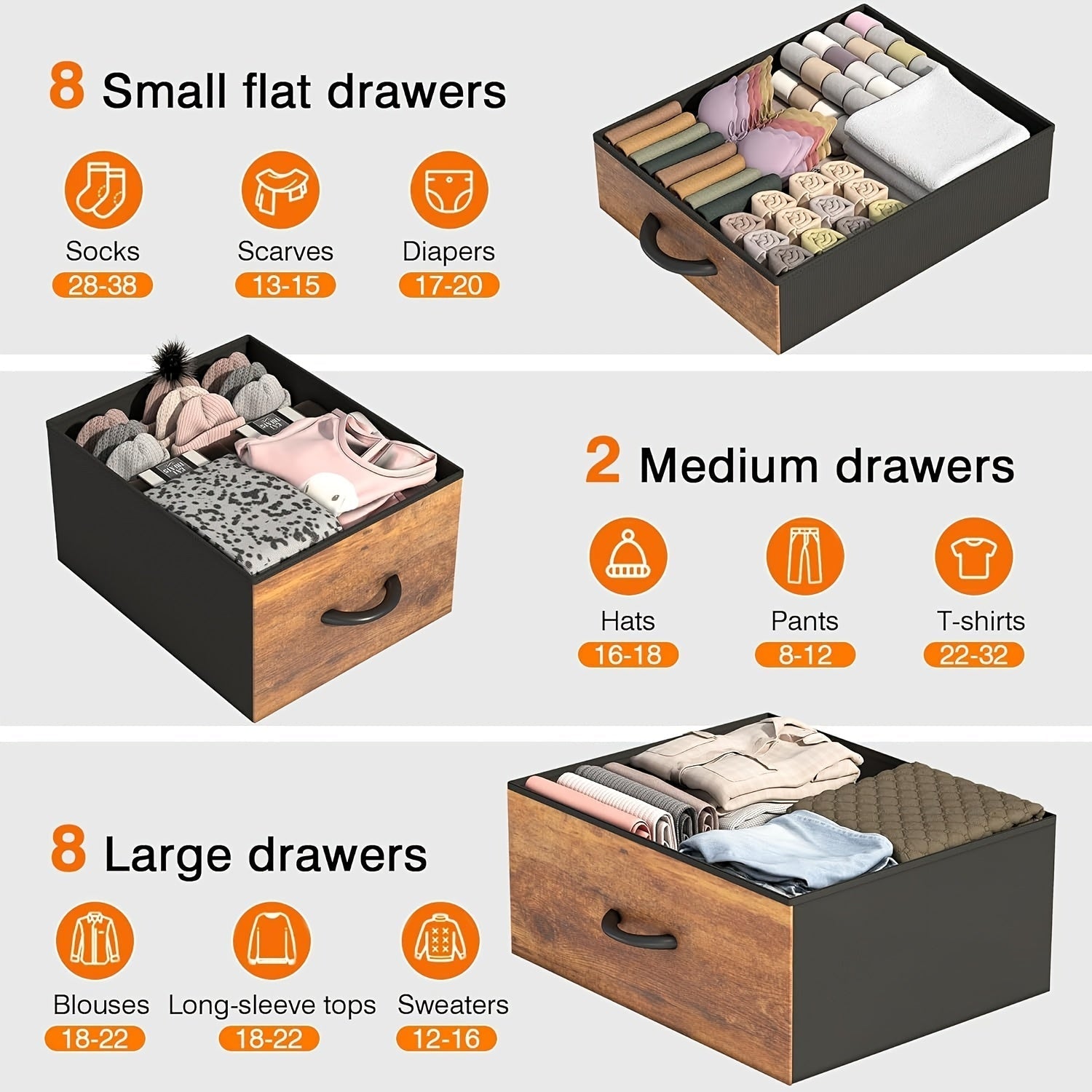 Dresser For Bedroom With 18 Fabric Drawers, Tall Storage Dresser, Chest Of Drawers For Closet, Nursery, Bedside, Living Room, Laundry, Entryway, Hallway