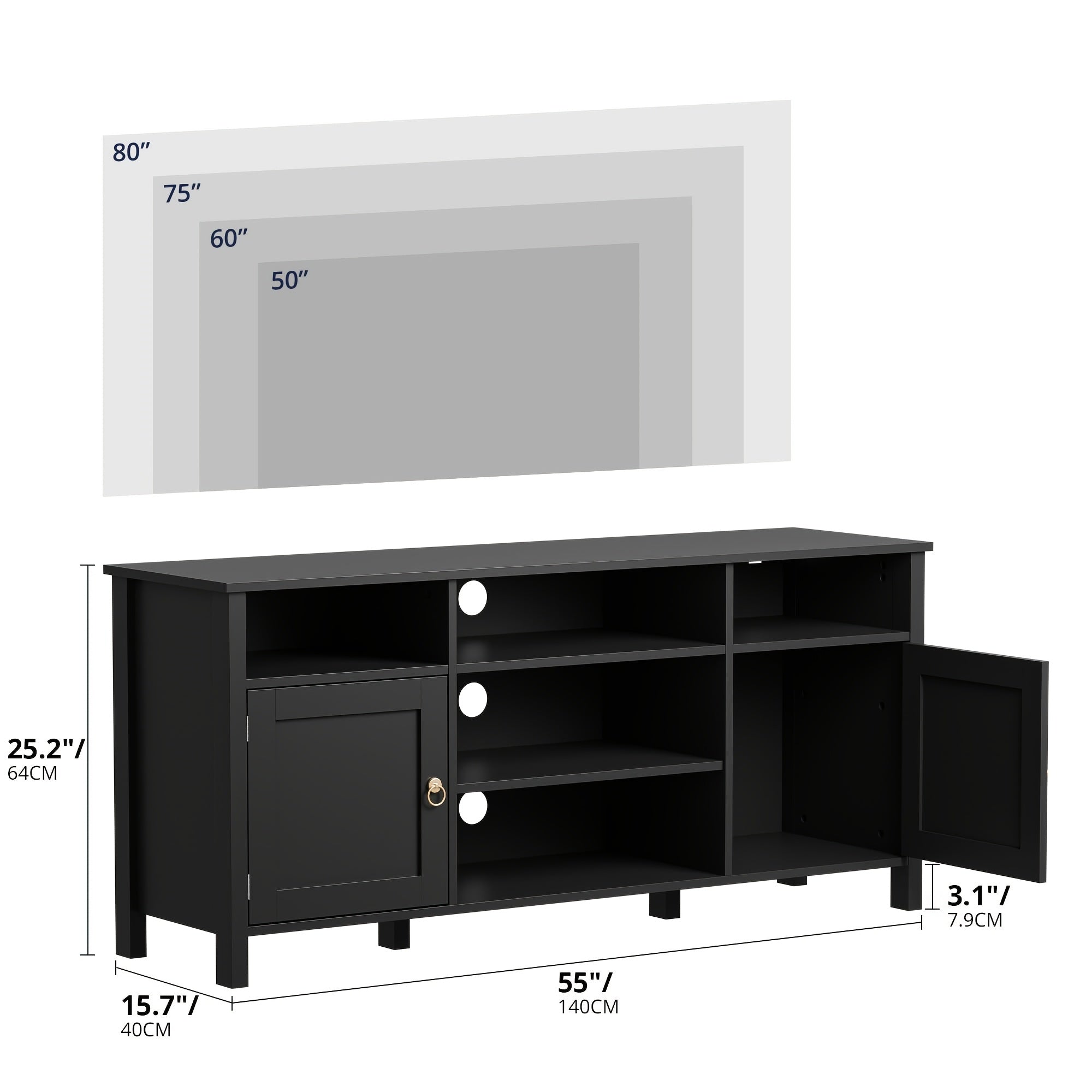 Farmhouse TV Stand For TVs Up To 60 Inch, Modern Entertainment Center, TV Console With Storage Cabinet, Media Console With Barn Ring Pulls