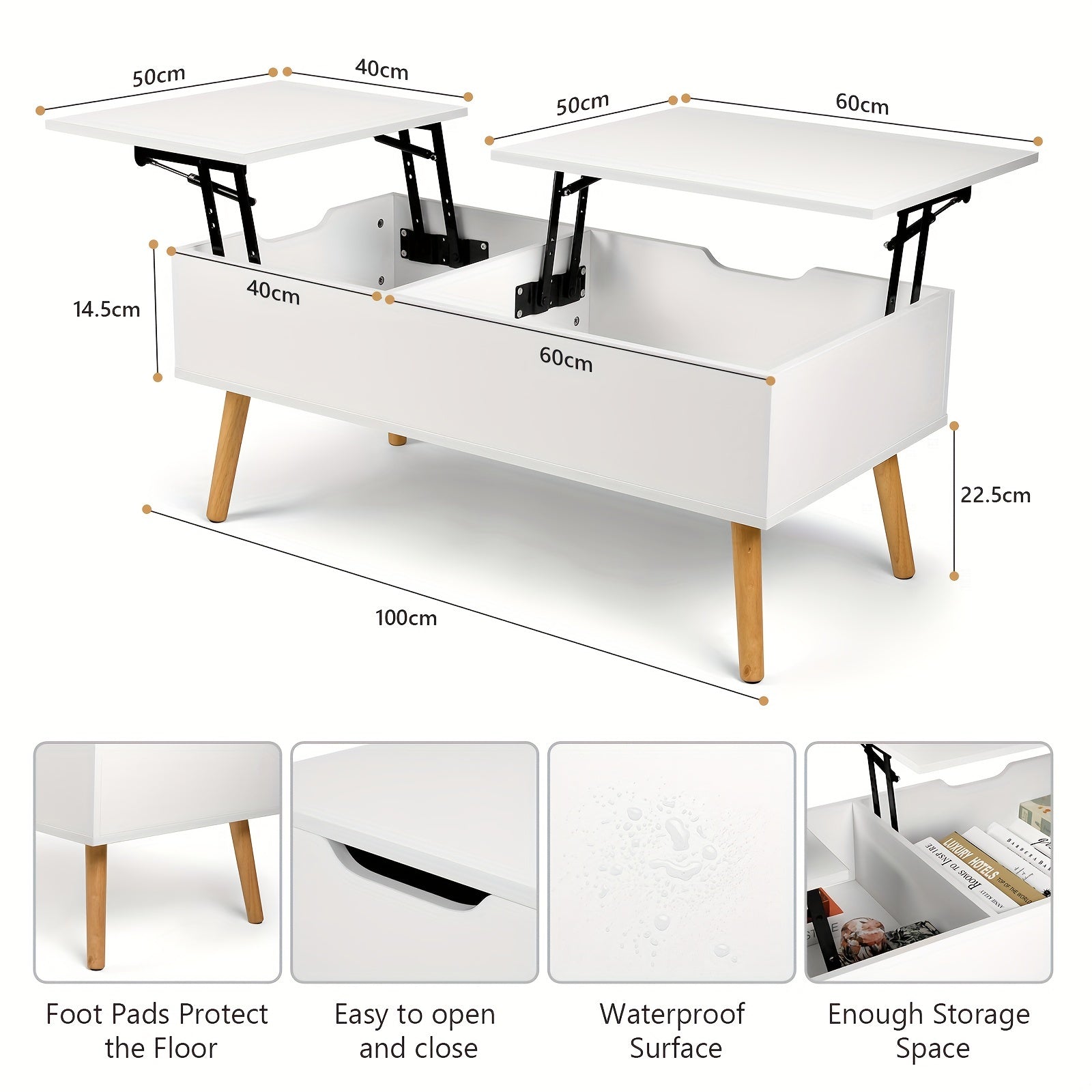 Lift Top Coffee Table, Modern Wood Coffee Table with Storage, Double Lift Tabletop Sofa Table, Hidden Compartment and Drawer for Apartment, Home