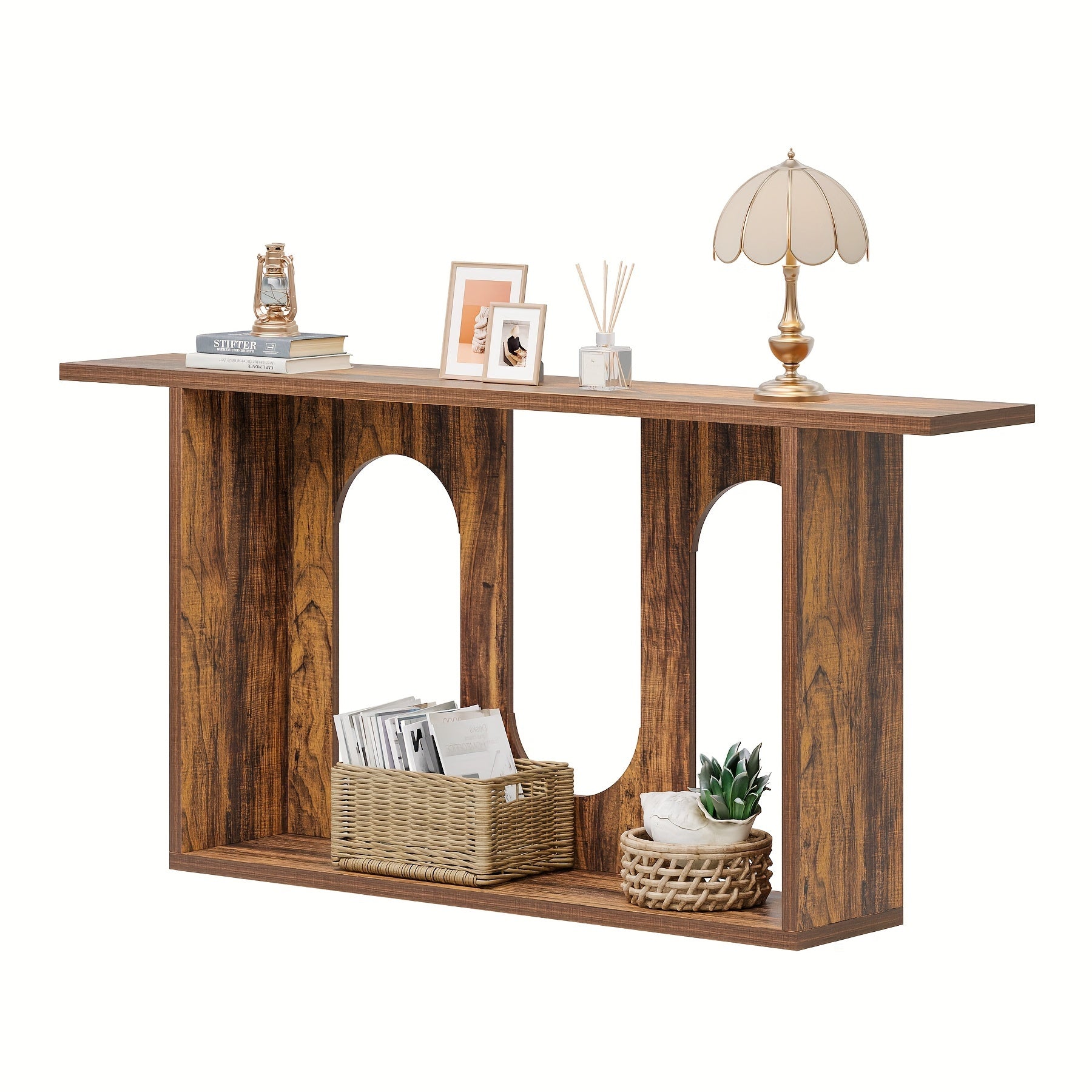 180.1 cm Console Table, Farmhouse Long Entryway Sofa Table With Storage, Console Table Exudes A Rustic And Charming Farmhouse Style And Is Crafted With A Durable Frame