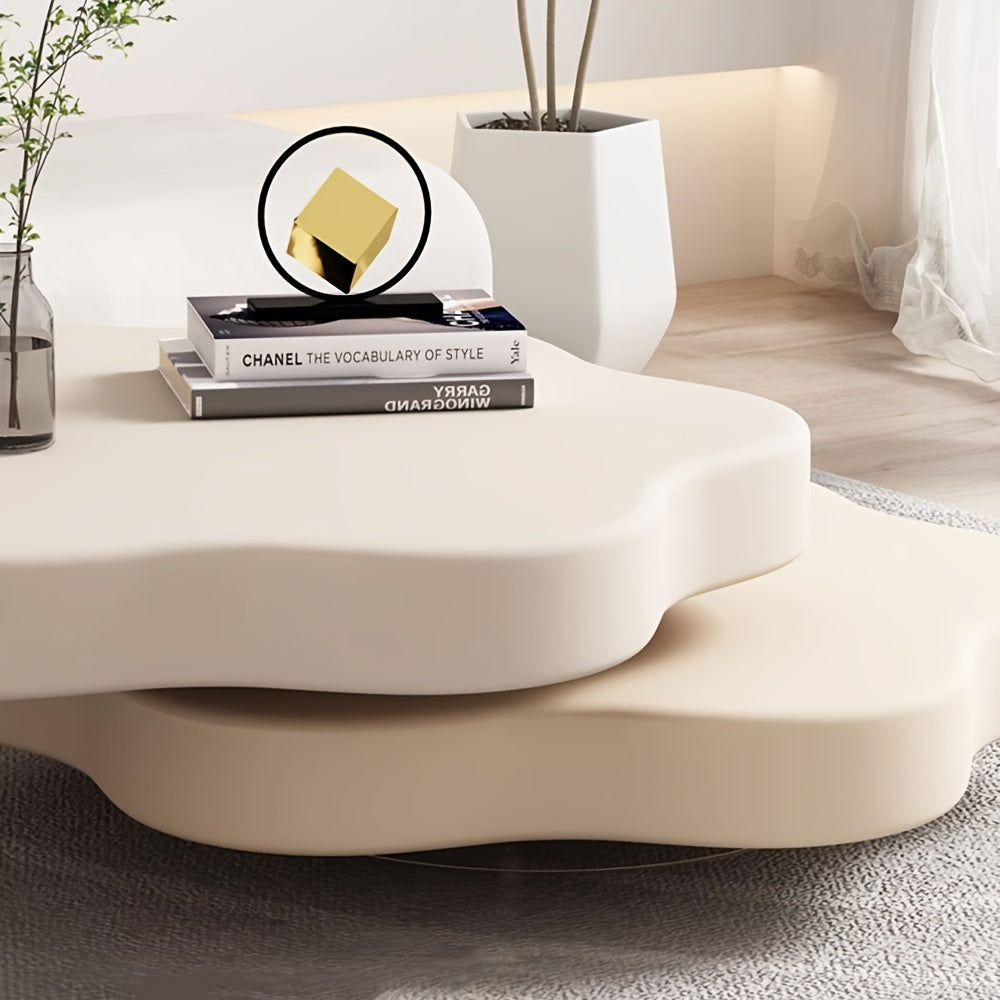 1pcs Italian cream style light luxury modern coffee table, flower double layer rotatable living room small household table, creative design sofa side table