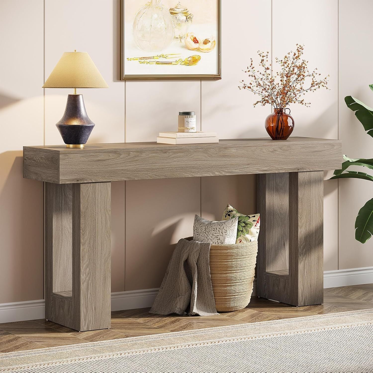 Modern 160 cm Rectangular Wooden Sofa Console Table, Weather Resistant, No Electricity Needed, with Hardwood, for Living Room, Hallway, Entryway