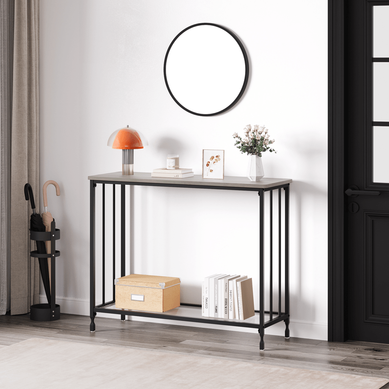 Console Table, Behind Couch Table, Industrial Hallway Table with Glass Shelf and Metal Frame, Narrow Entryway Table, Narrow Console Table, for Hallway, Living Room, Bedroom 105.5X30X81.0cm