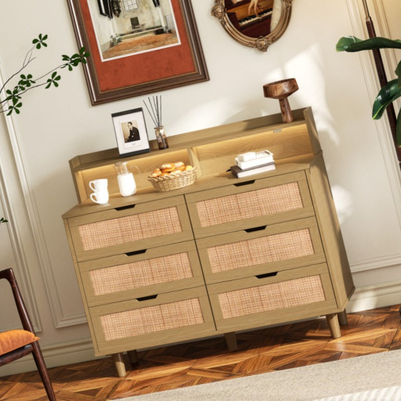 Chic Rattan Storage Cabinet with 6 Drawers - Metal Frame, Ideal for Bedroom & Living Room Organization