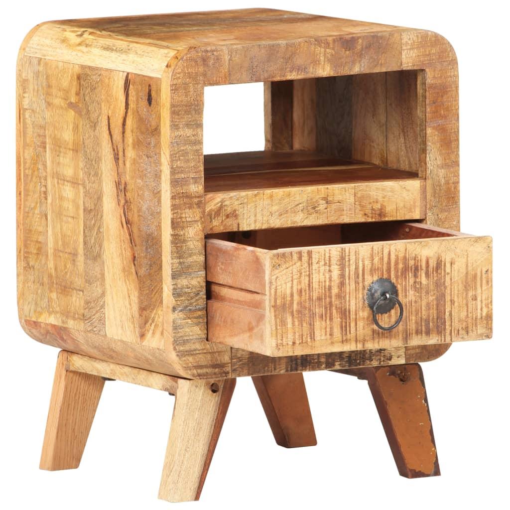 Modern Rough Mango Wood Bedside Cabinet 11.8"x11.8"x16.1" - Sturdy Hardwood Nightstand with Storage Compartment, Bedside Cabinet