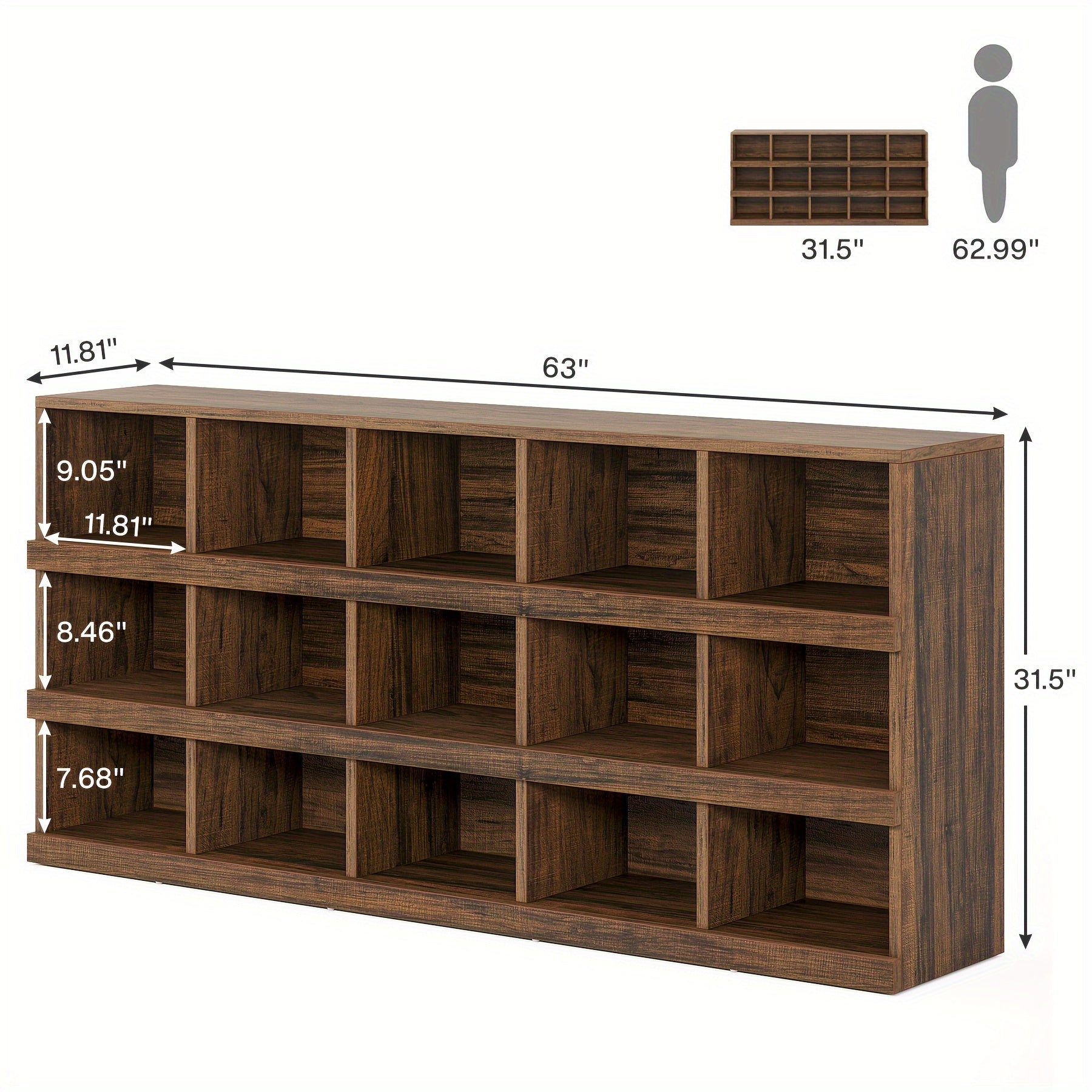 160-CM Farmhouse Console Table, 15-Cube Narrow Entryway Table, 4-Tier Wood Behind Couch Sofa Table, All Wood Hallway Table With Storage For Entryway, Foyer, Living Room, Rustic Brown, Halloween Renewal