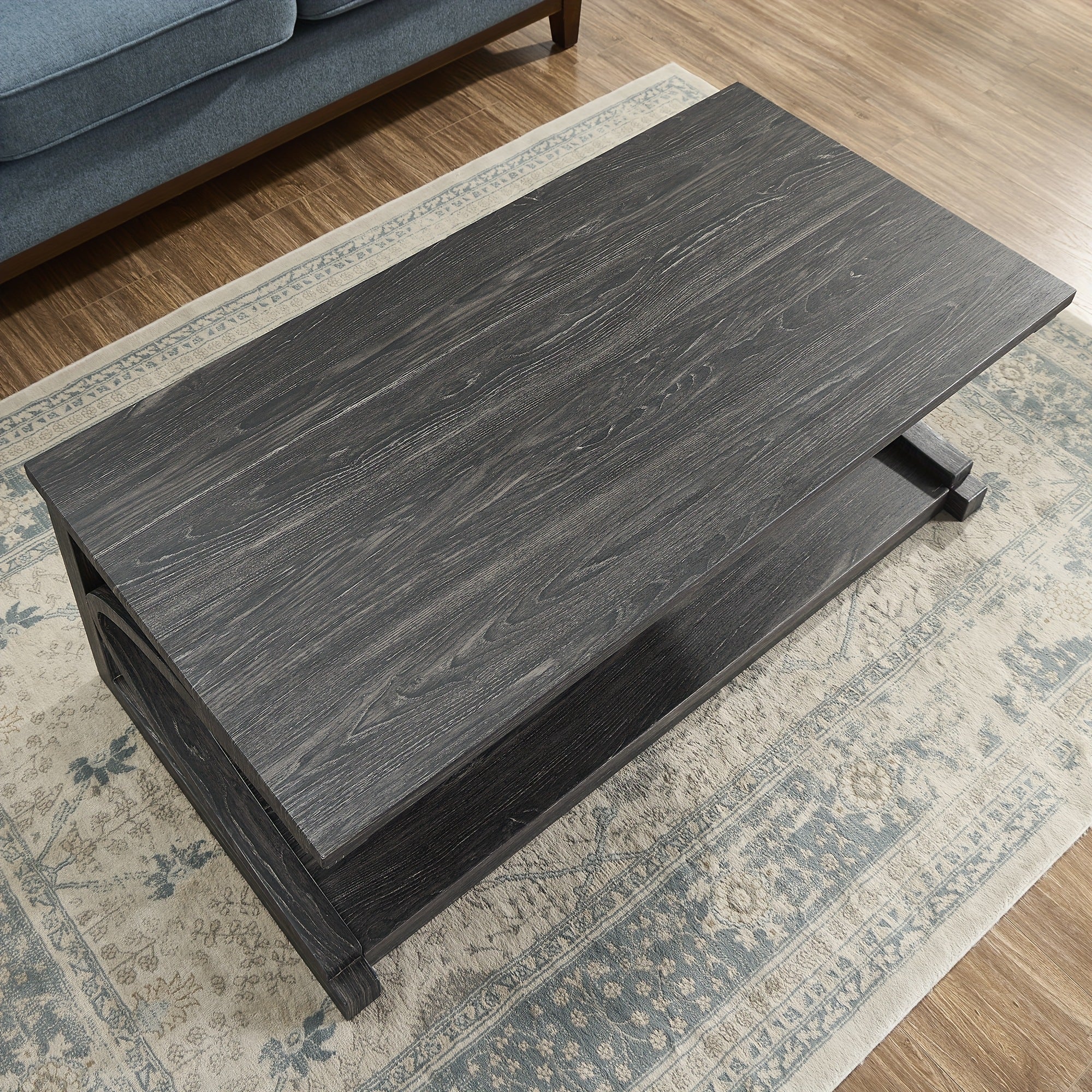 Modern 122cm Black Wooden Coffee Table with Storage - Unique Geometric Design, Perfect for Living Room, Kitchen, or Apartment