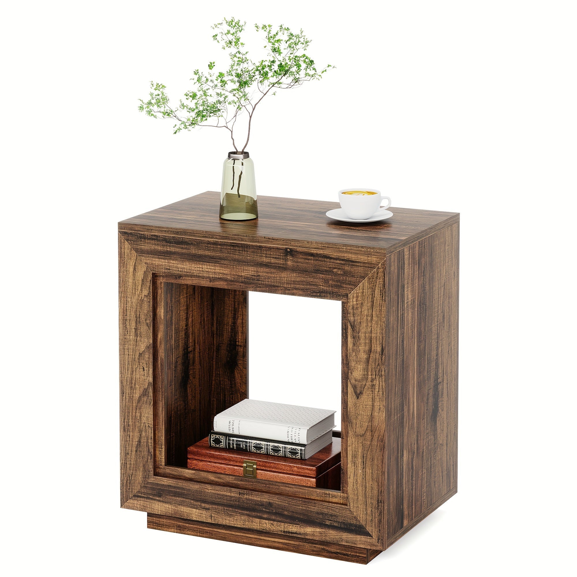 64cm solid wood side table, square side table, bedside table with storage function