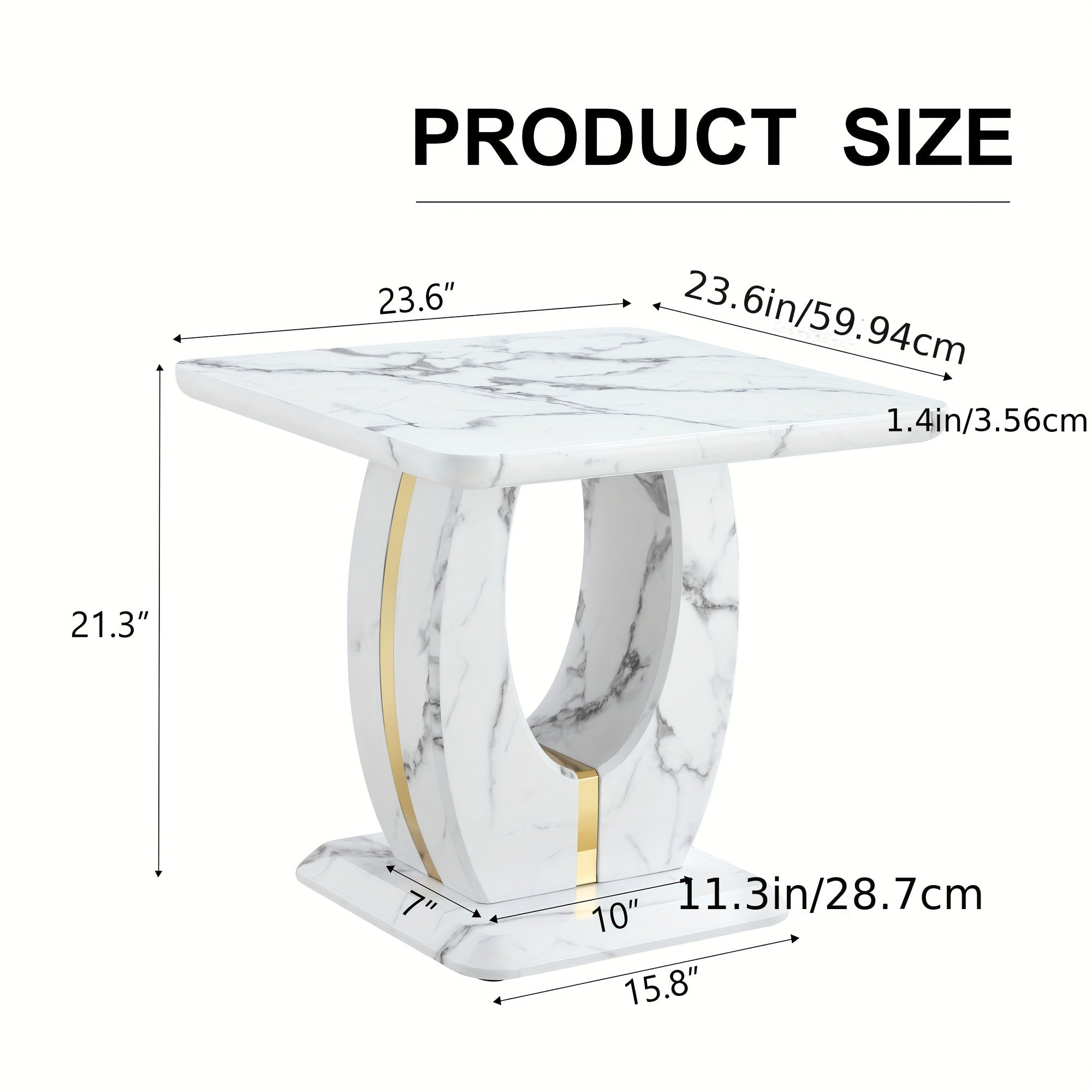 Modern Faux Marble Pattern Side Table with Golden Accents, 23.6" Square Top, Adjustable Foot Pads, And Sturdy Base - Perfect for Living Room Or Office, Easy to Install And Clean, Furniture for Home,, Valentines Decorations fo