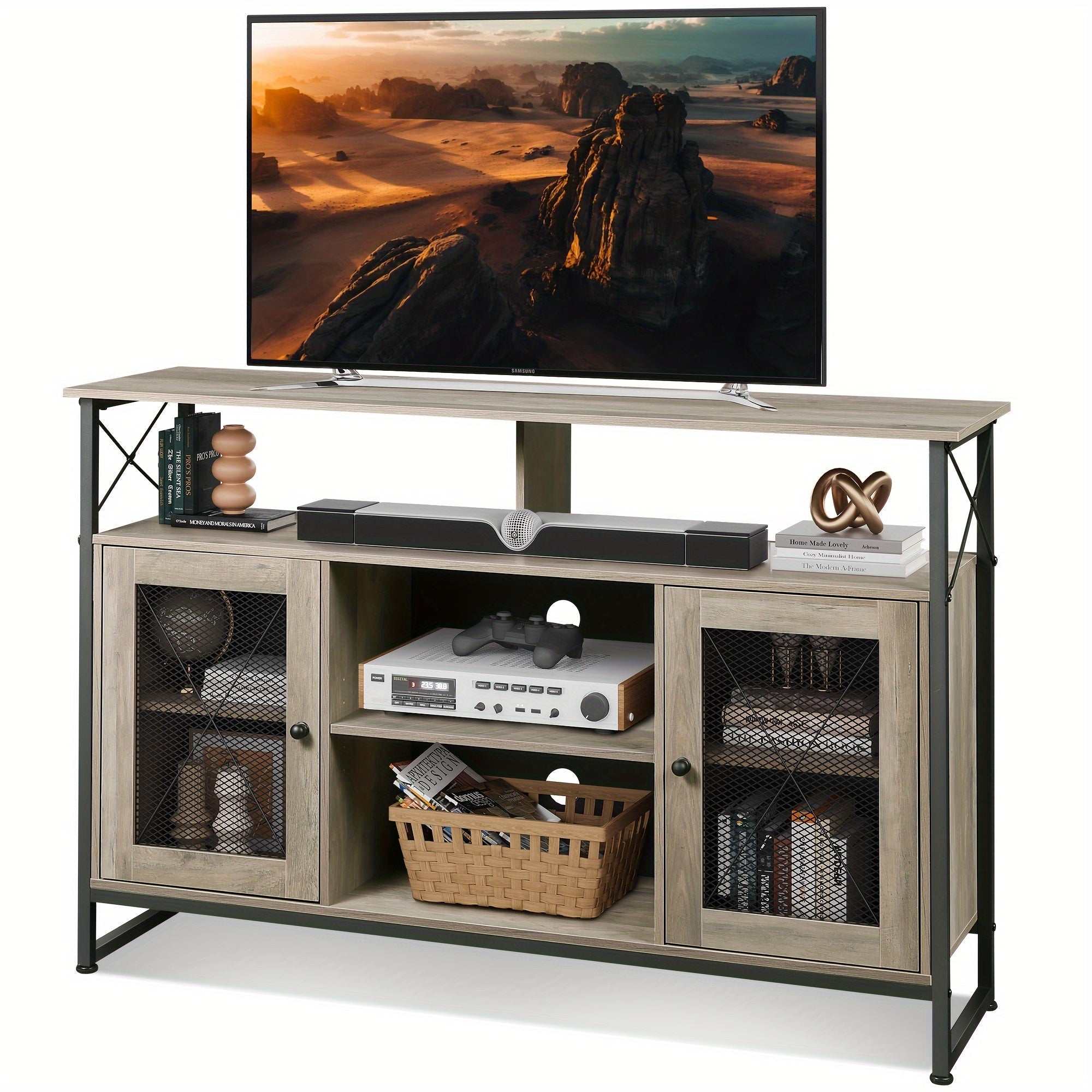 TV Stand 168cm TV, Tall Entertainment Center with Storage, Farmhouse Industrial TV Console for Bedroom Living Room