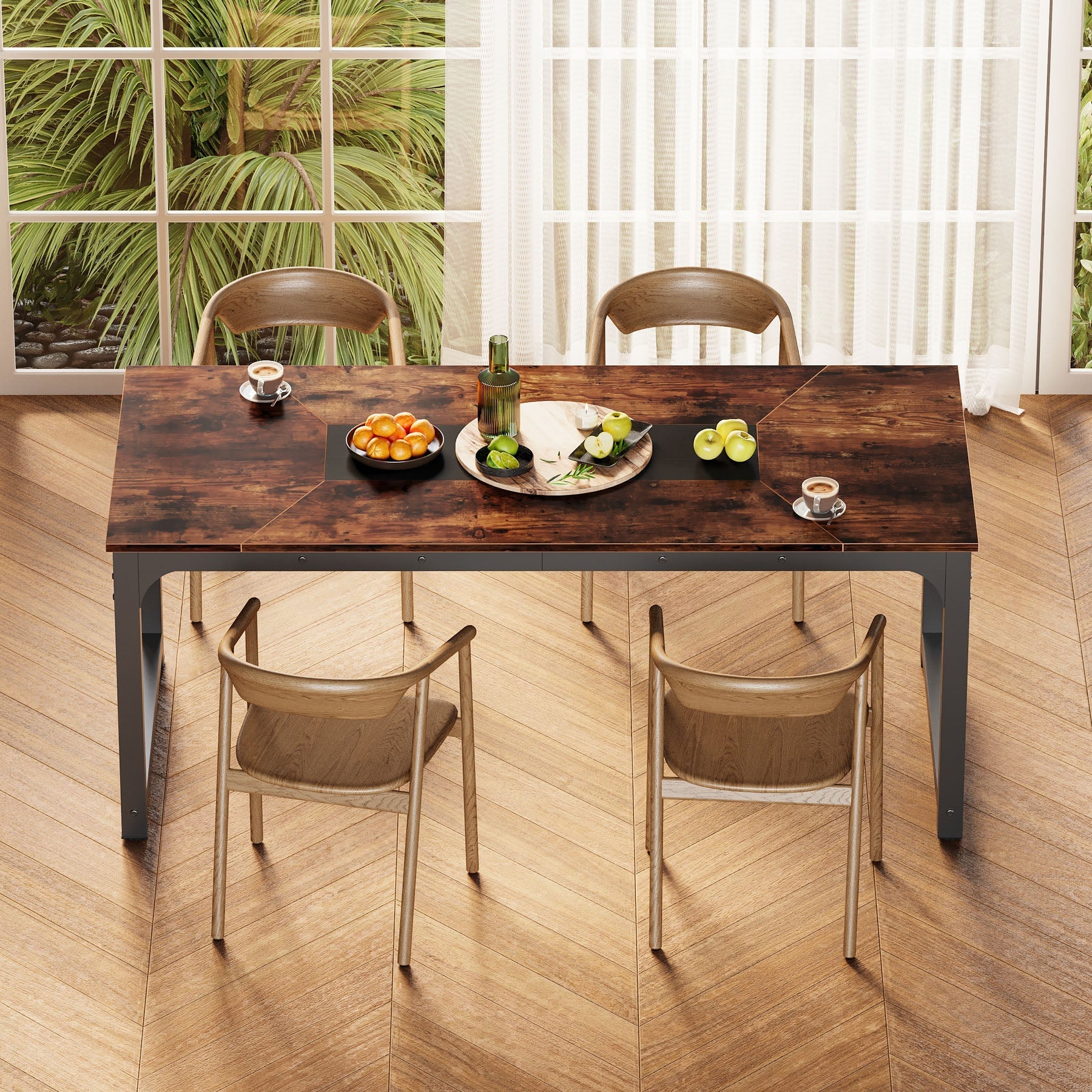 Dining Table for 6-8 People, Industrial Kitchen Table with Metal Frame (cm)