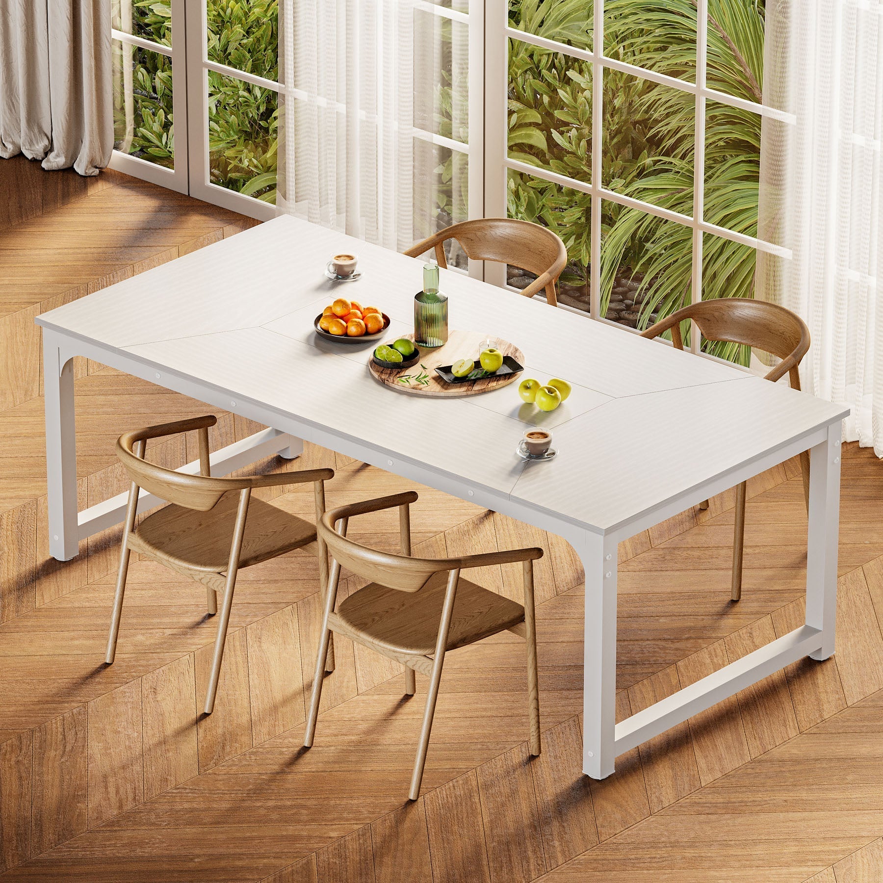 Dining Table for 6-8 People, Industrial Kitchen Table with Metal Frame (cm)