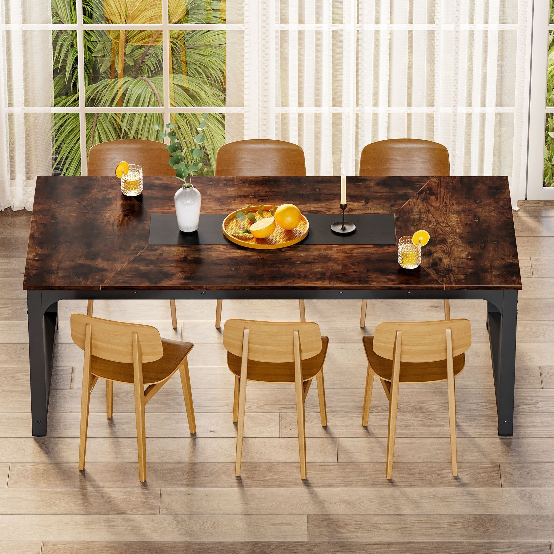 Dining Table for 6-8 People, Industrial Kitchen Table with Metal Frame (cm)