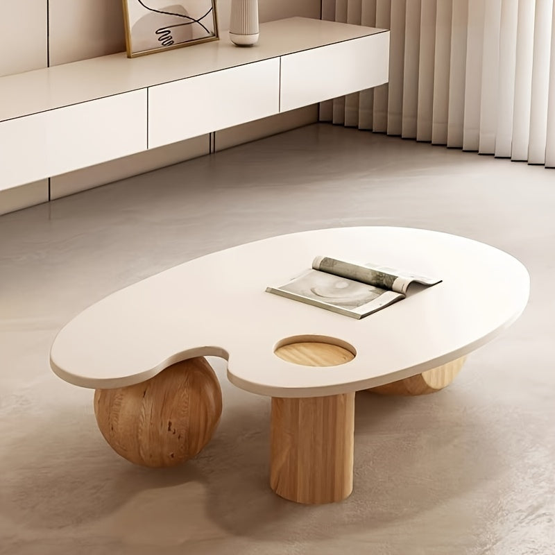 Coffee Table, 1 Piece, Unique, Modern, Solid Wood Base, Suitable For: Living Room, Bedroom, Office, Tea Cups, Coffee Bar Accessories, 1 Item Or Less, My Pending Delivery Items, White