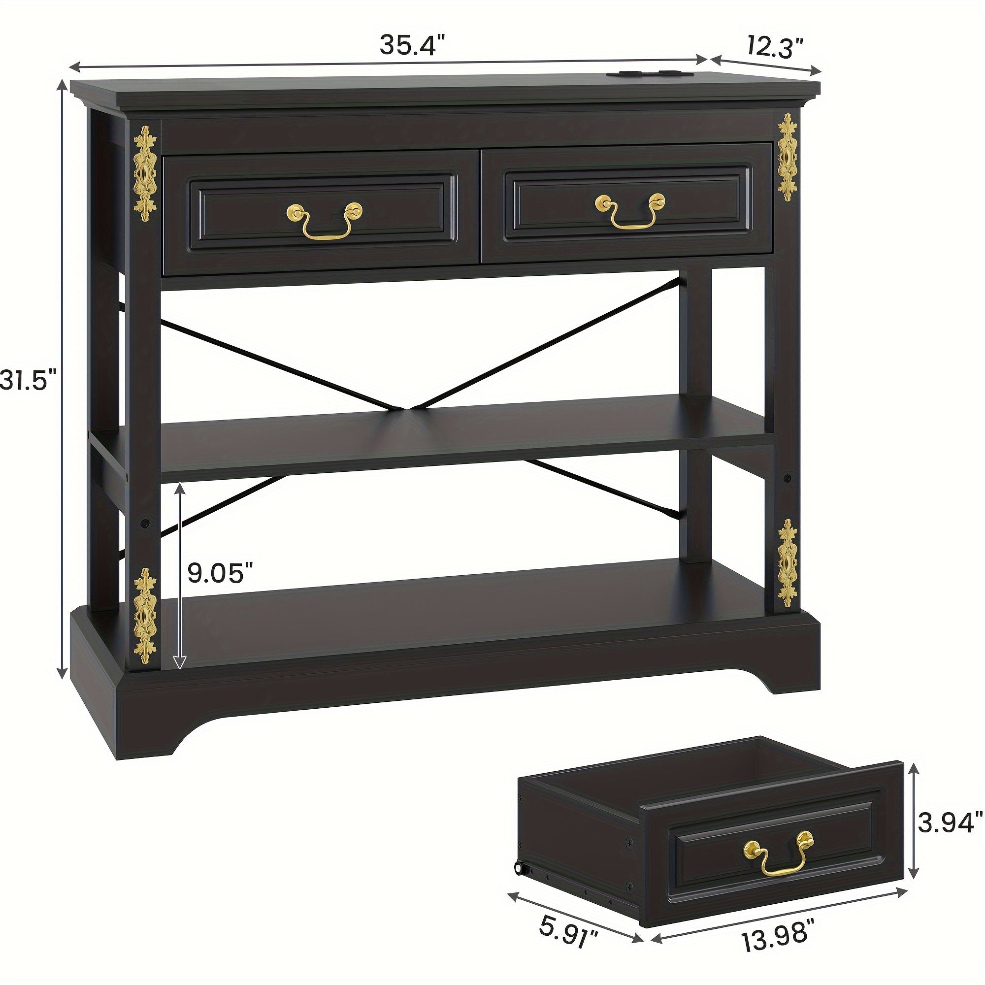 Console Table, Two Drawers with Console Table (in cm)