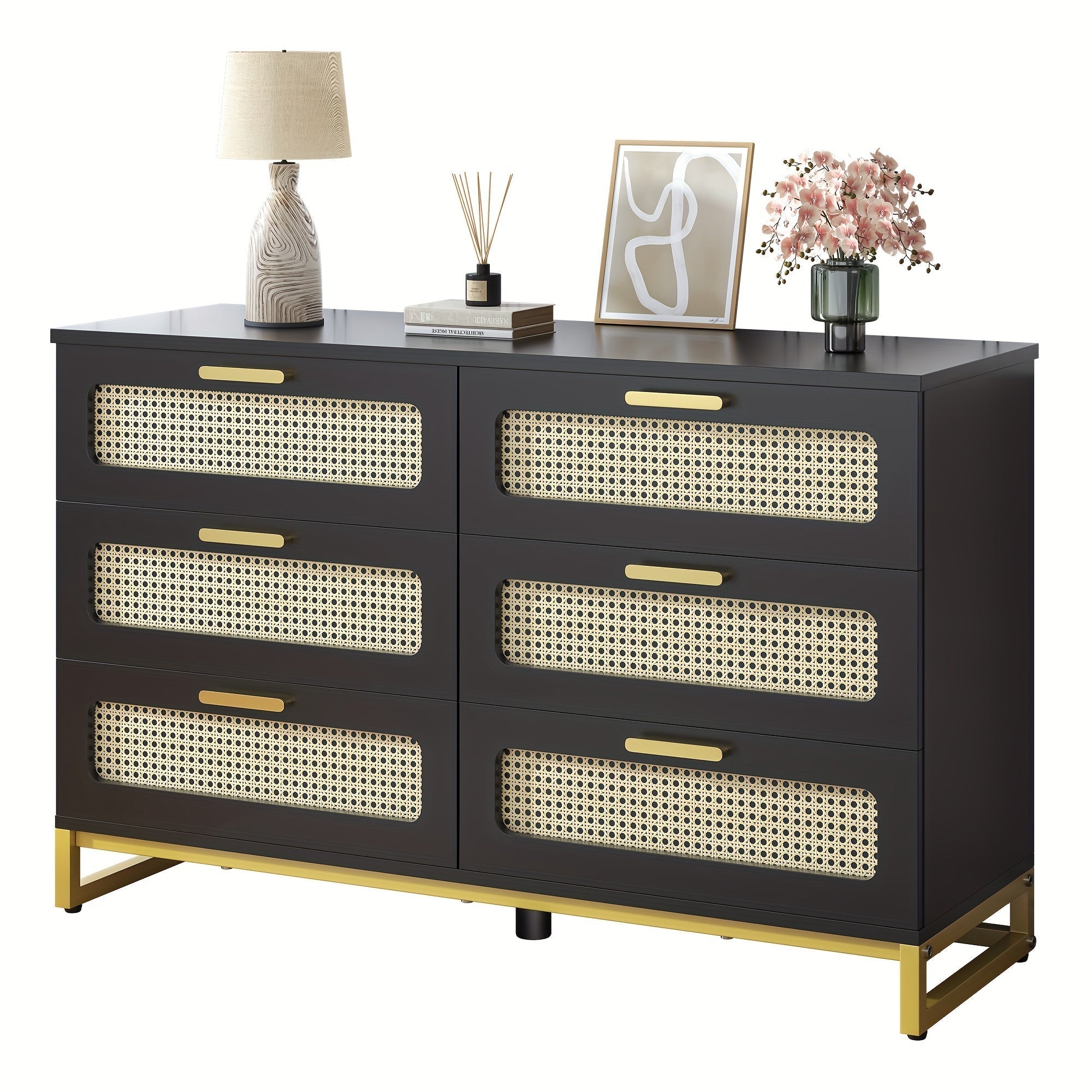 Rattan Dresser, 6 Drawer Dresser for Bedroom