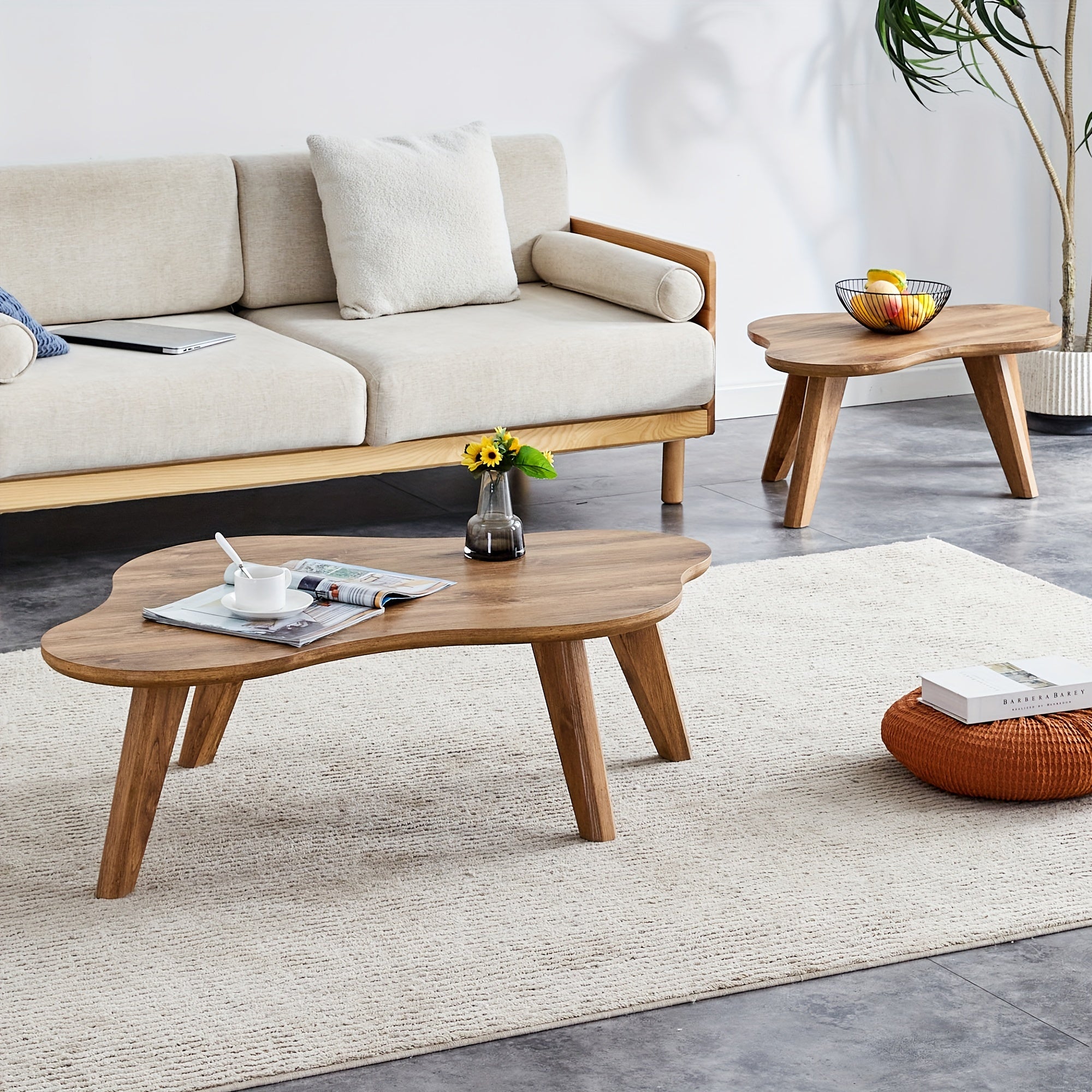 Modern Minimalist Wood Color Table Top Coffee Table. Log Style Coffee Table.Cloud Shape Gives You A New Experience, Computer Desk. The Game Table. Suitable For Dining And Living Rooms (Set Of 2)