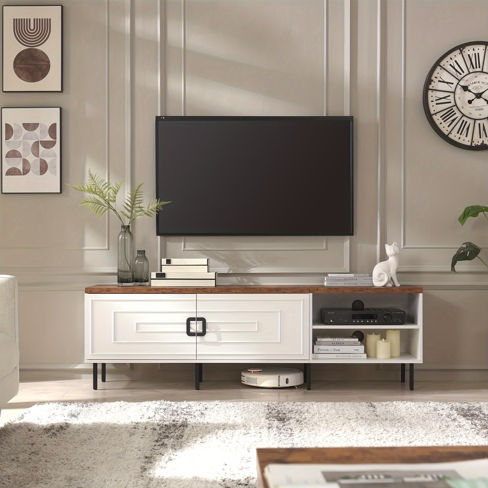 White TV Stands For Living Room, 178cm Farmhouse TV Stand For 50/60/70/80 Inch TV, Gaming TV Console Table With Media Storage For Gaming Room, Modern Entertainment Center For Bedroom.