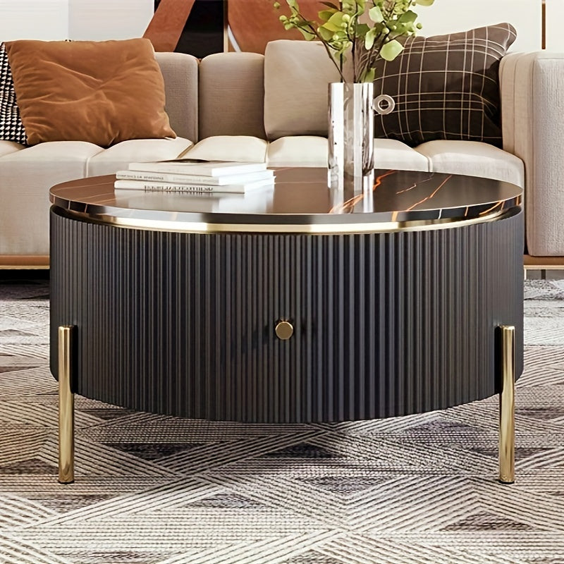 Modern Round Coffee Table With 2 Large Drawers - 31.5-Inch Storage Console For Living Spaces