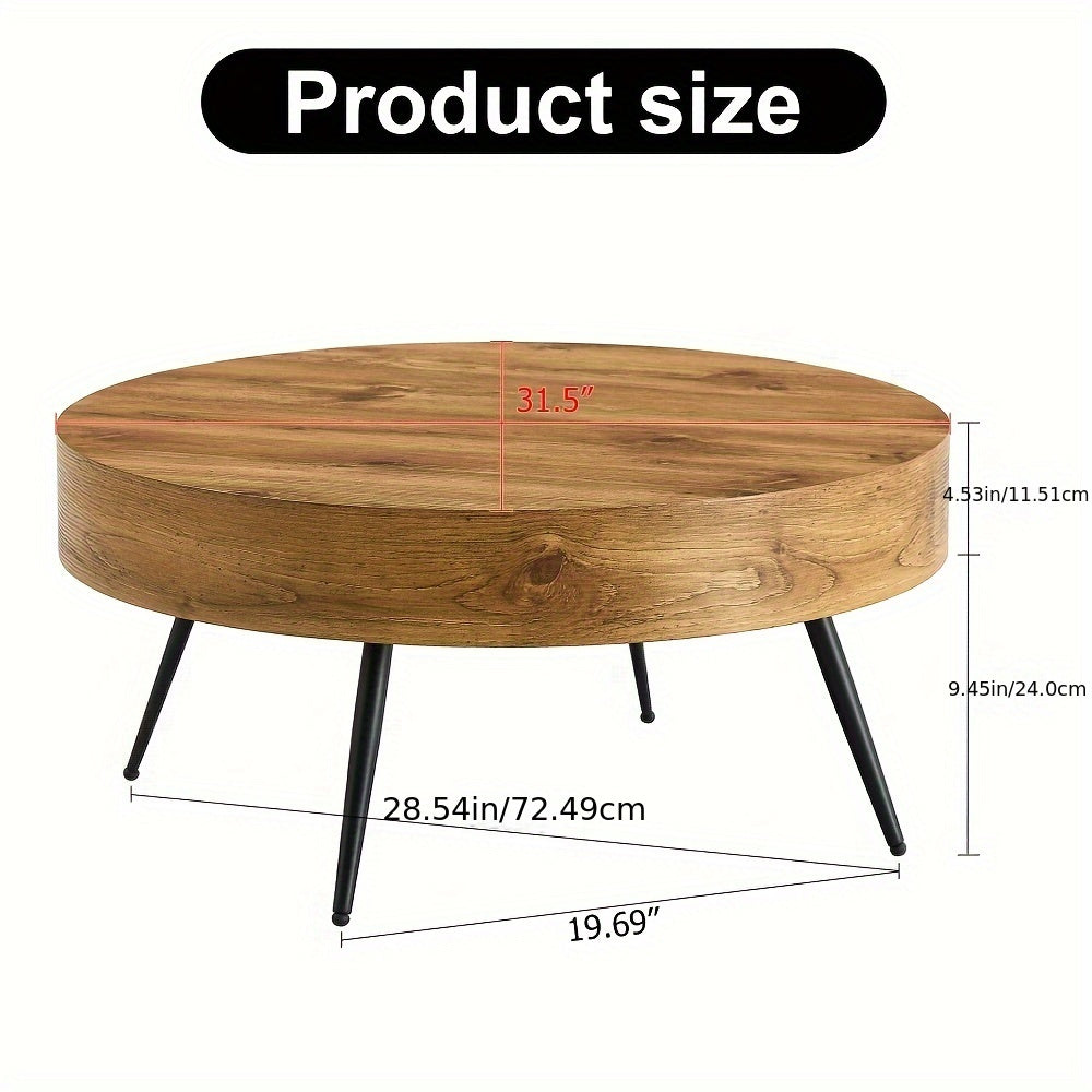 Modern Coffee Table Round Minimalist with Metal Legs, 31" Circle Coffee Table Decor, Rustic Living Room Furniture, Engineered Wood Easy to Clean & Easy to Assemble