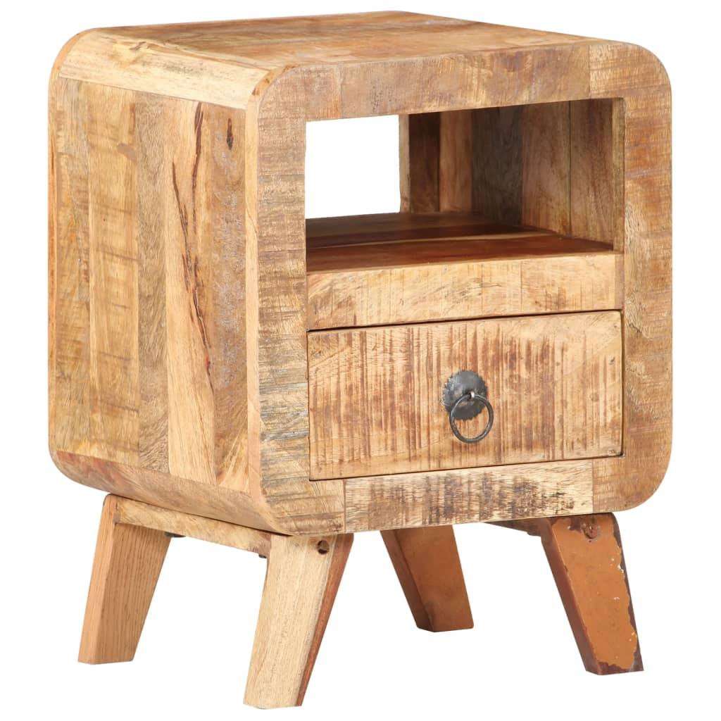 Modern Rough Mango Wood Bedside Cabinet 11.8"x11.8"x16.1" - Sturdy Hardwood Nightstand with Storage Compartment, Bedside Cabinet