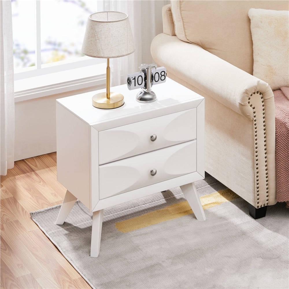 58cm H Vintage Nightstand with 2 Drawers End Table with Solid Wood Legs and Storage for Living Room/ Bedroom