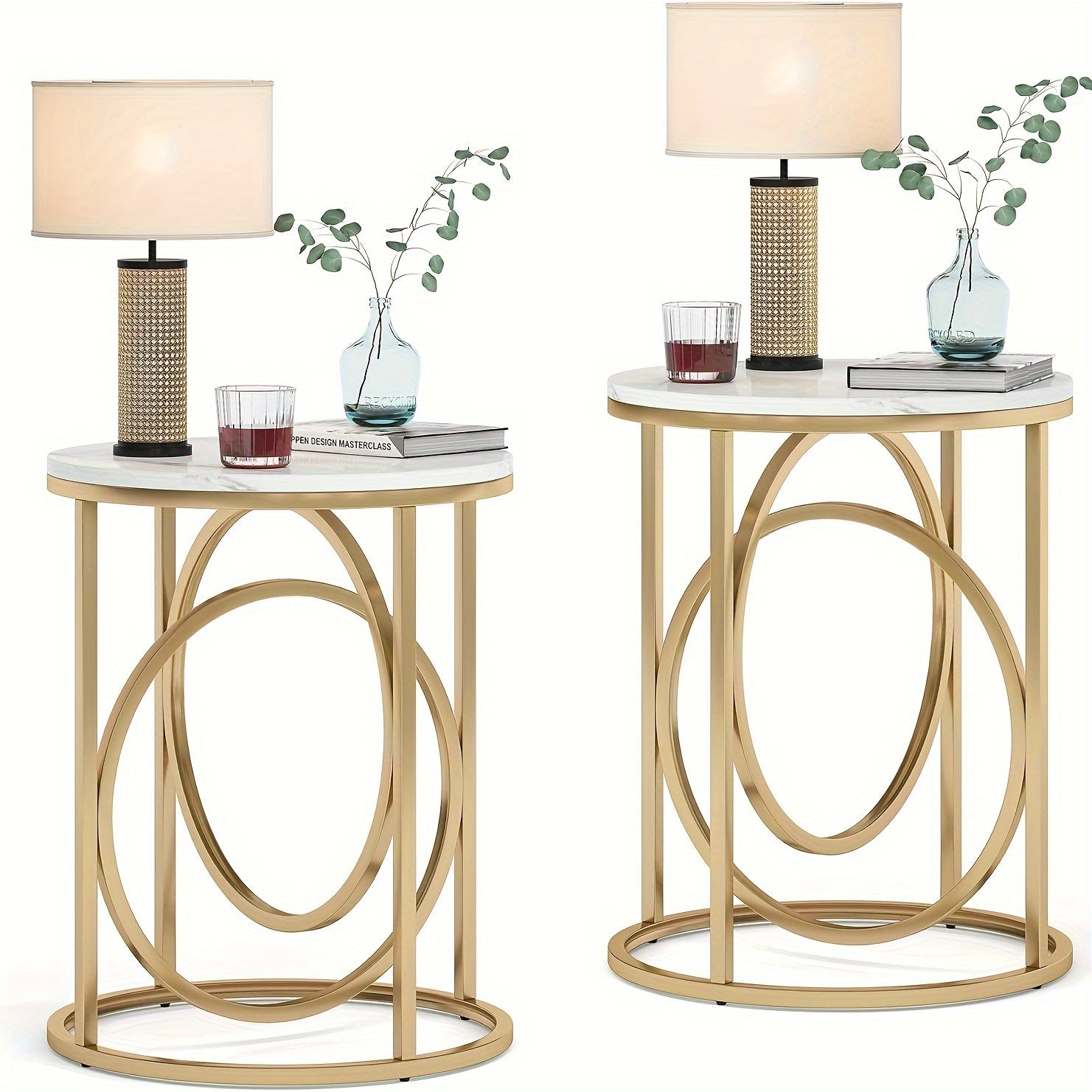 Modern Round End Table, 50cm Side Table Coffee Table Cocktail Table With Unique O-Shaped Base, Midcentury Accent Table Nightstand For Living Room Bedroom