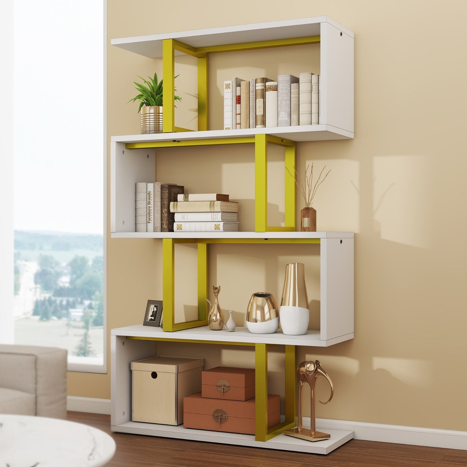 5 Tier S- Shaped Bookcase Bookshelf Freestanding Display Shelf For Home Office