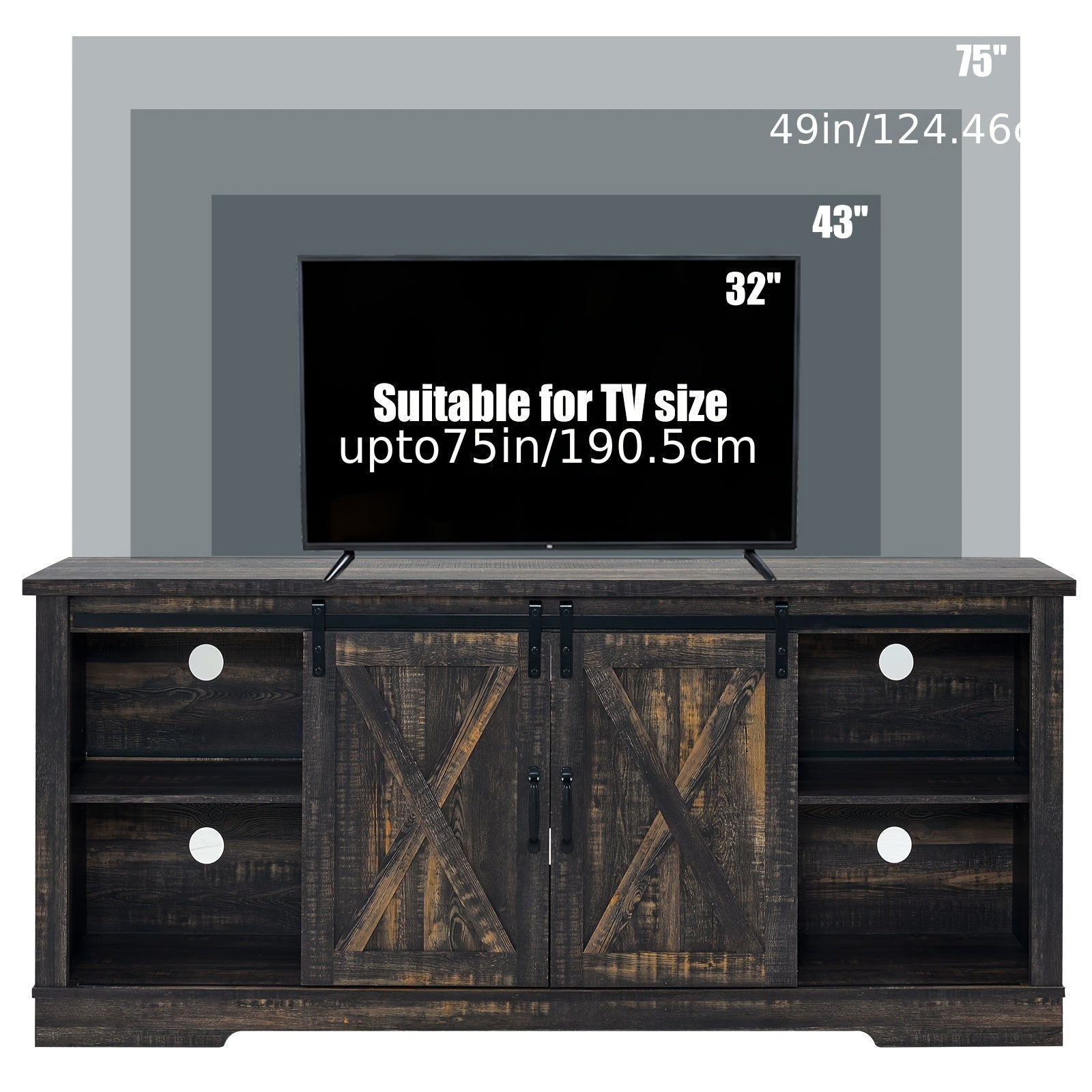 168cm Farmhouse TV Stand for 75 Inches TVs, Entertainment Center with Sliding Barn Door and Adjustable Shelf & Feet, Console Table with Storage