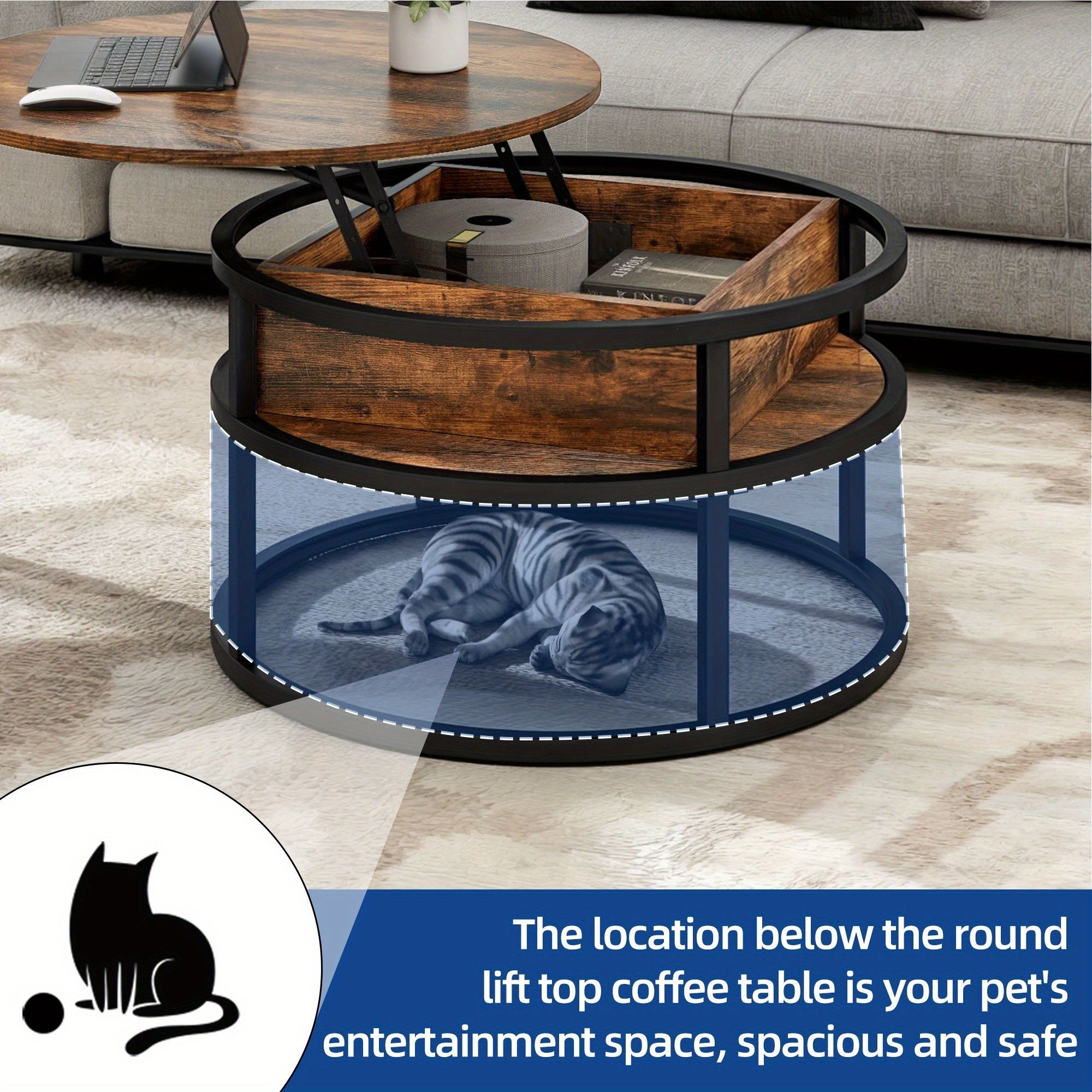 Elevated Round Coffee Table, Transformative Storage for Versatile Living, Thanksgiving Christmas Halloween Day Gift