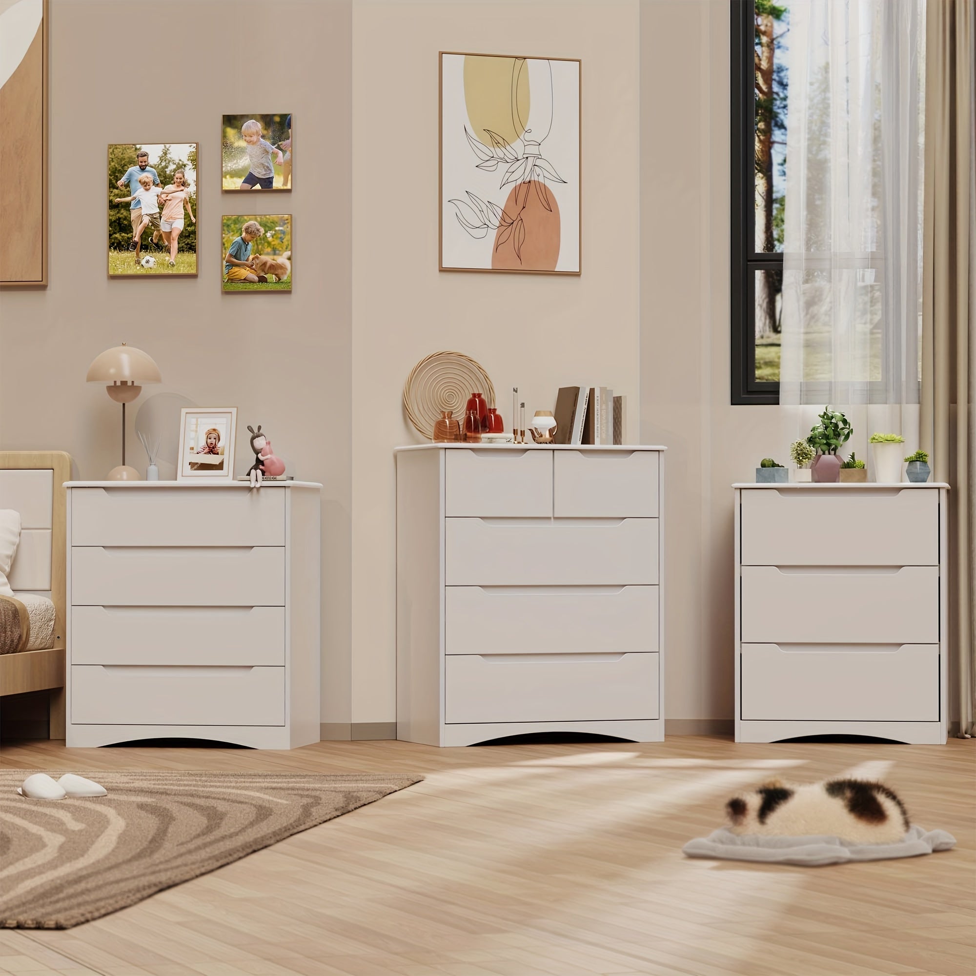 Dresser For Bedroom, 3 Drawers Dresser, 4 Chest Of Drawers, 5 Drawers Chest, White Dresser For Dedroom With Embedded Handle, Sturdy Anti-Tripping Device, Chest Of Drawers With Large Storage Capacity For Hallway, Office, Livin