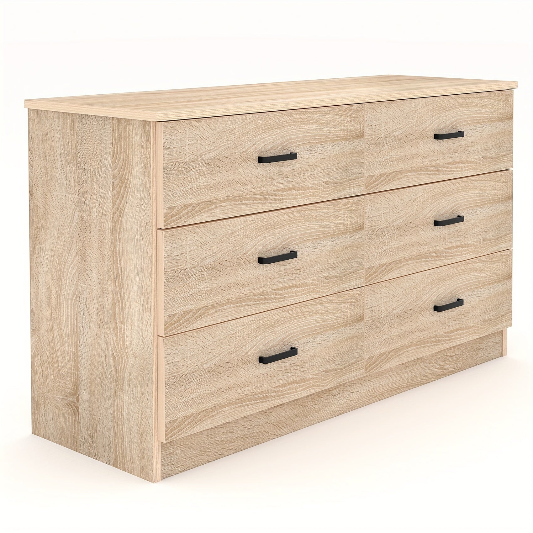 Wood Dresser For Bedroom, 6 Drawer Dresser With Metal Handles, Light Oak Dresser