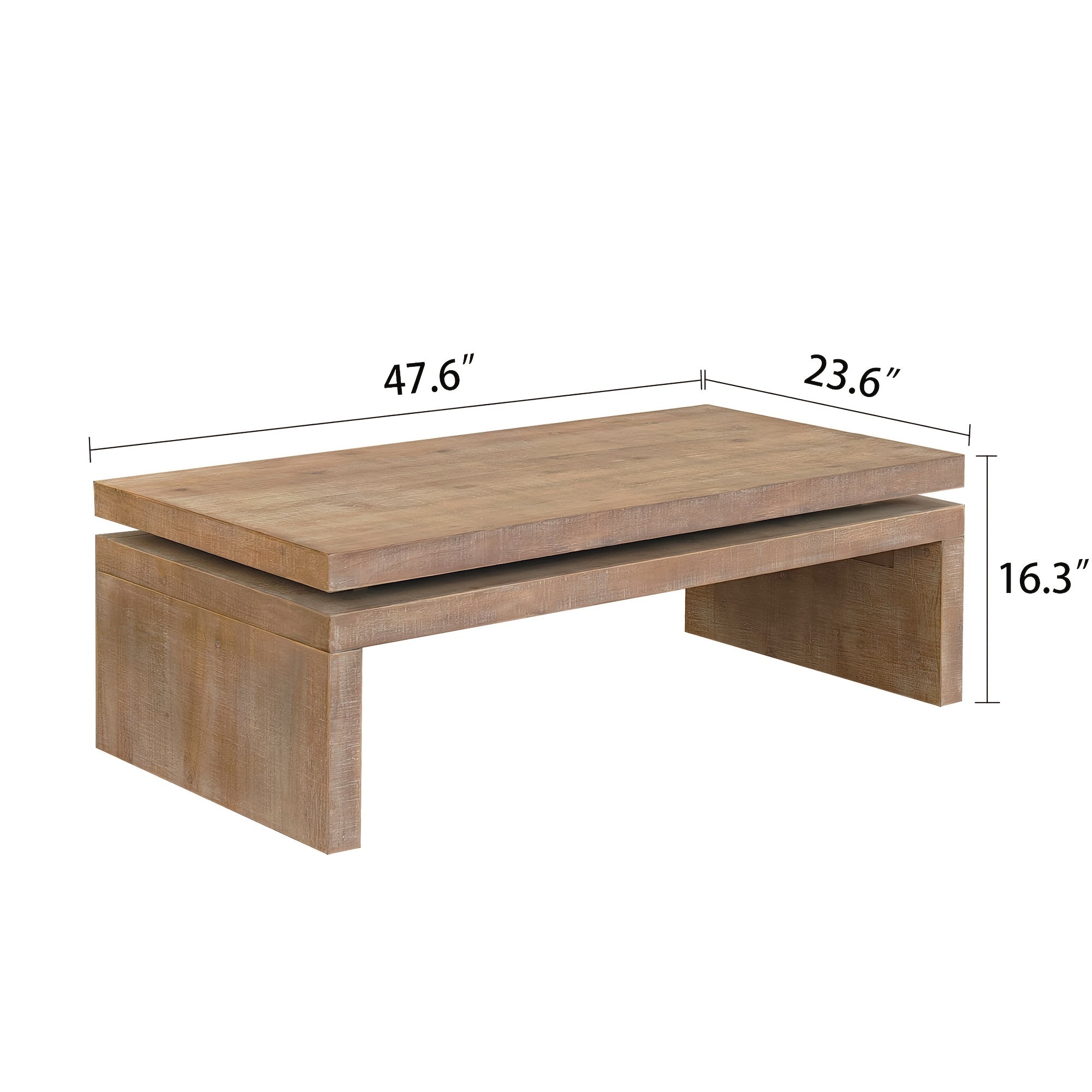 122cm Wood Coffee Table, Mid Century Modern Farmhouse Wooden Coffee Tables For Living Room Natural Solid Firwood Tabletop Rectangle Center Table For Home Office Tea Table