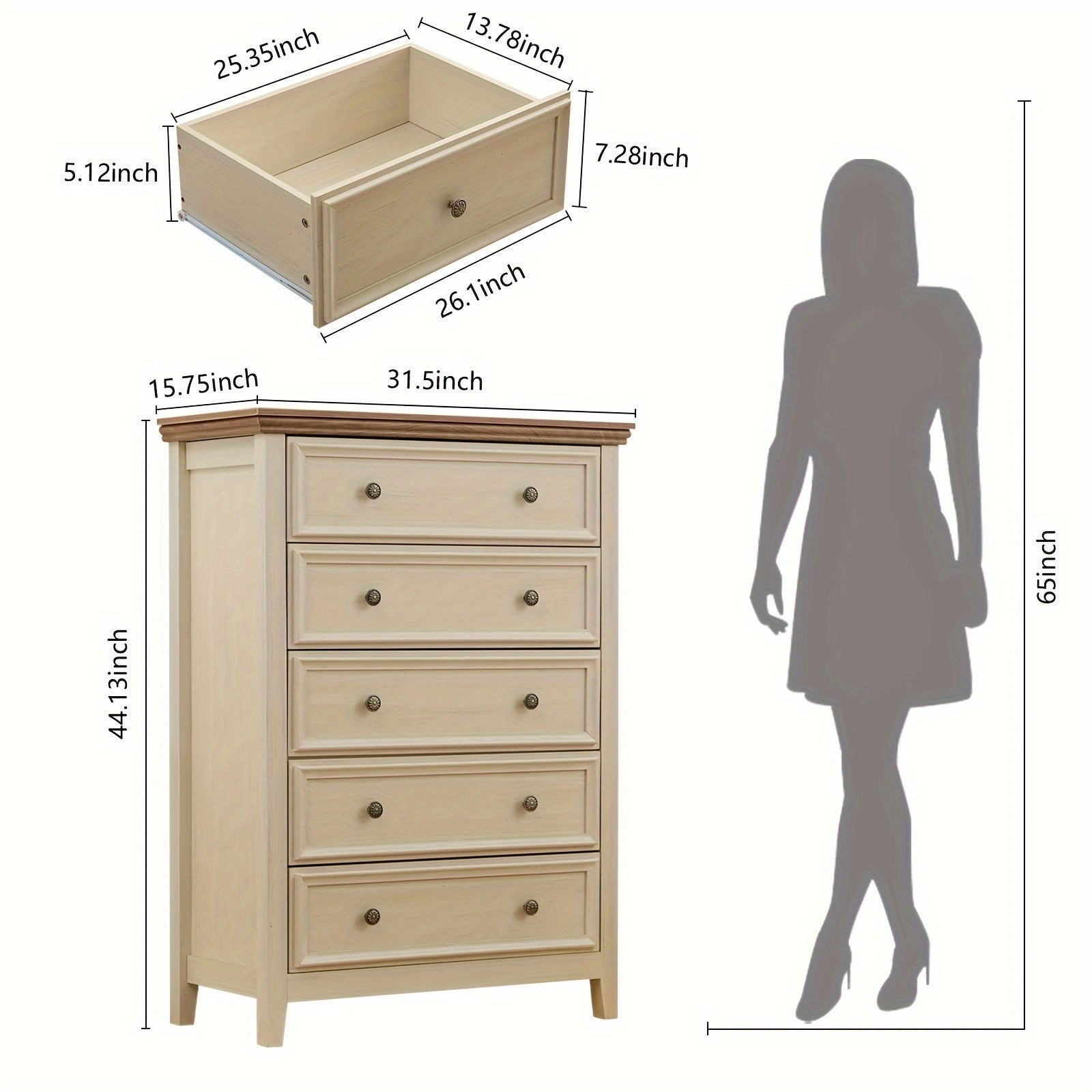 Dresser For Bedroom With 6 Drawers, 5 Drawer Tall Chest Of Drawers For Bedroom Beige Wood, Modern Storage Cabinet With 7 Drawers For Home Office, Dressing Room, Entryway