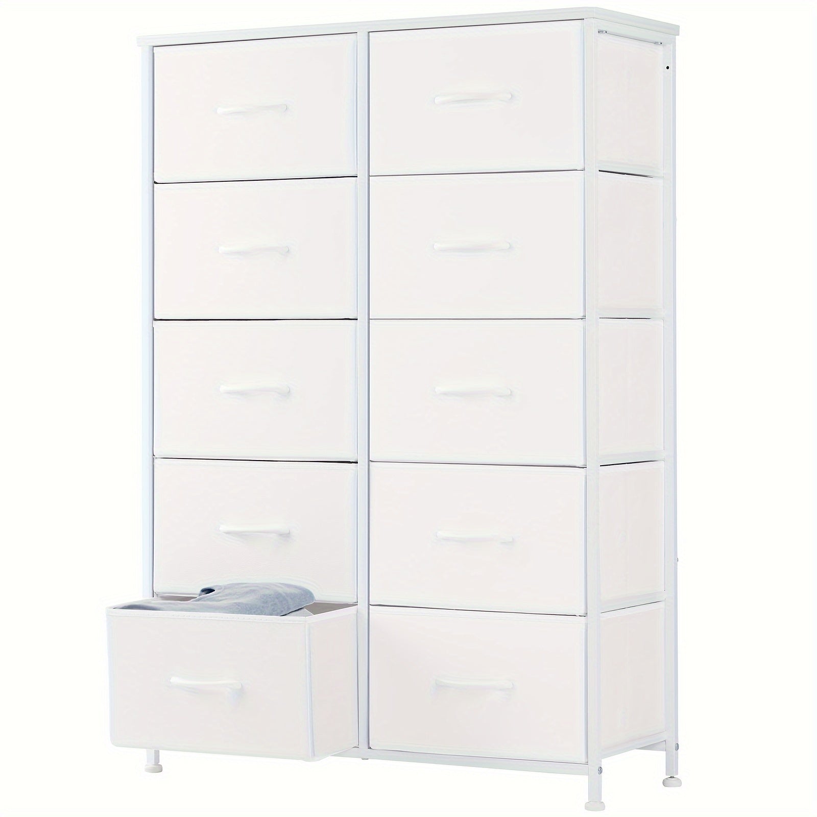 Dresser For Bedroom 10 Drawers, Storage Chest Of Drawers With Fabric Bins, Tall Dresser With Sturdy Steel Frame Clothes Organizer Wood Top For Closet, Hallway, Living Room, Display Stands, Risers