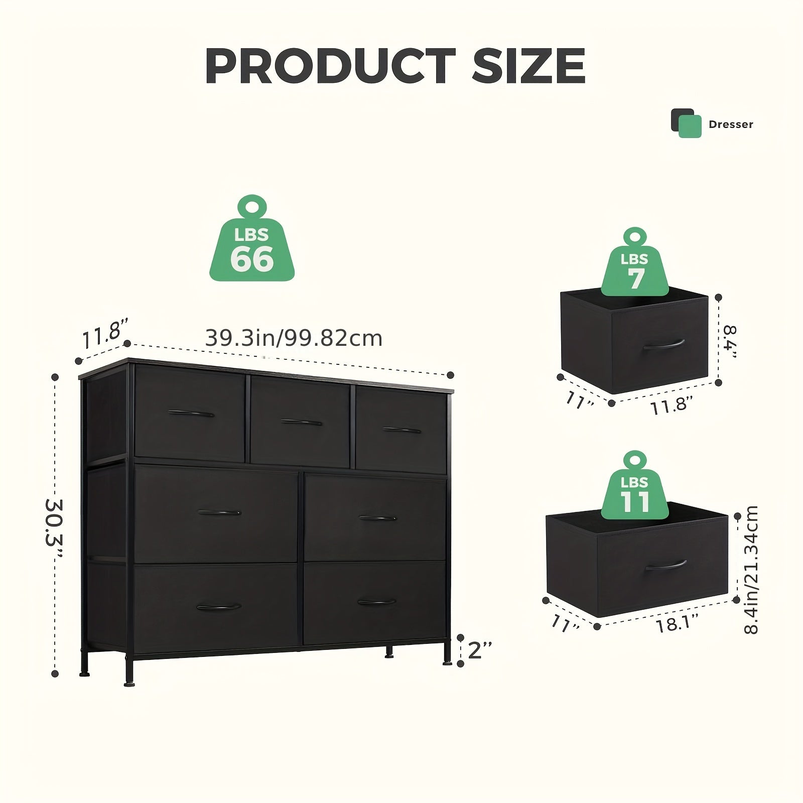 Dresser For Bedroom, Storage Organizer Units Furniture With 7 Drawers, Wooden Top For Nursery, Chest Tower TV Stand With Fabric Bins, Metal Frame, Living Room, Kidsroom, Closet