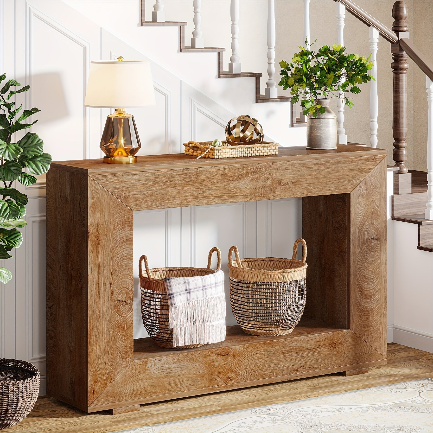 120-CM Farmhouse Console Table: Entryway Table With Storage, Industrial Accent Hallway Table For Living Room And Entrance