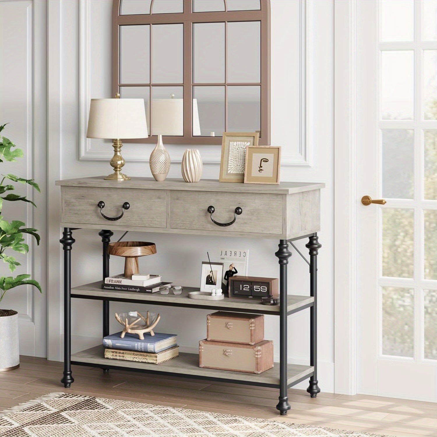 Small Entryway Table with 2 Drawers, Narrow Console Table with Storage Shelves for Living Room, Console Tables for Entryway, Hallway Table, Sofa Table (in cm)