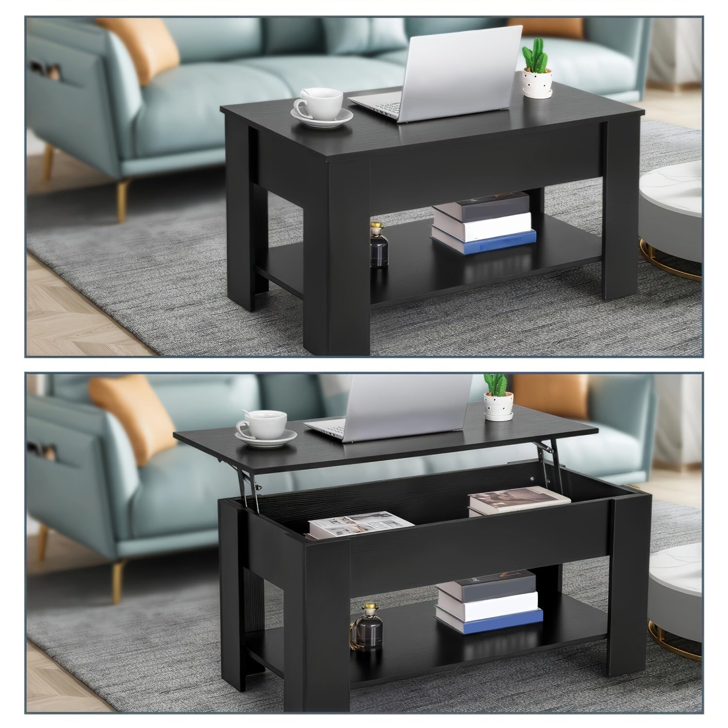 Lift Top Coffee Table With Storage Shelf Wooden Lift Tabletop For Home Living Room Reception Room Office