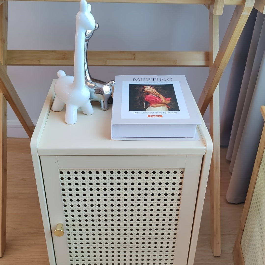 Modern Slim Bedside Table - Compact Wooden Storage Cabinet for Rental Rooms, Available in Teak/Black