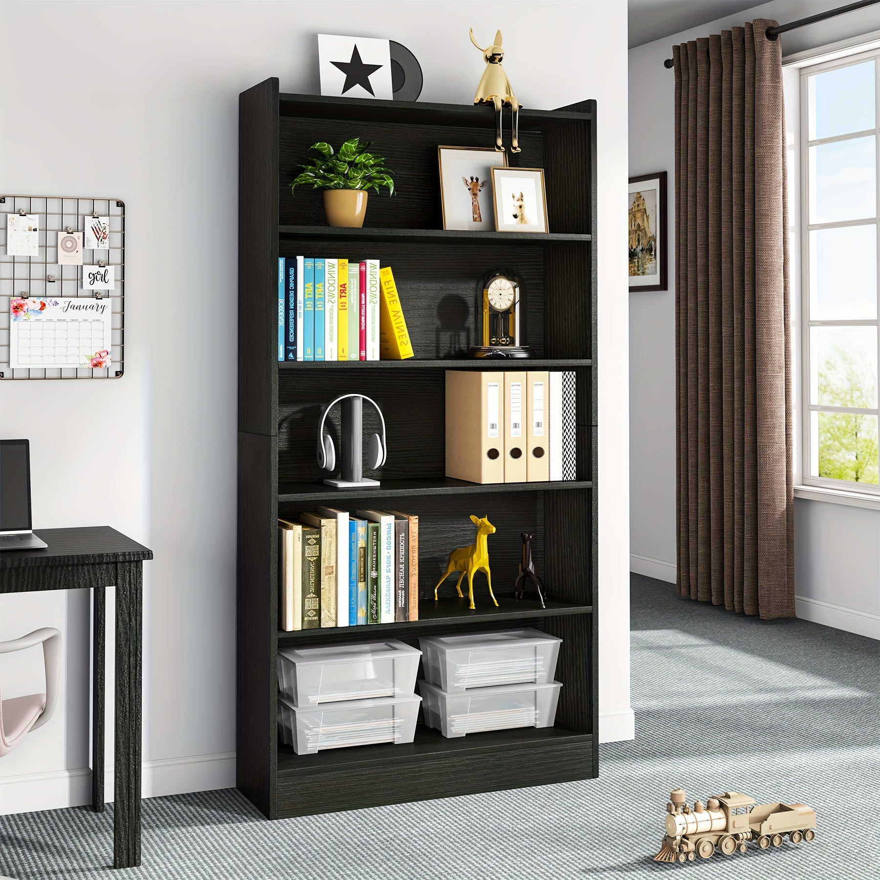 6-tier Bookcase. Standing At 181cm, This Piece Doubles As Bookshelves And Bookcases, Offering 5 Spacious Shelves For Your Library Collectio