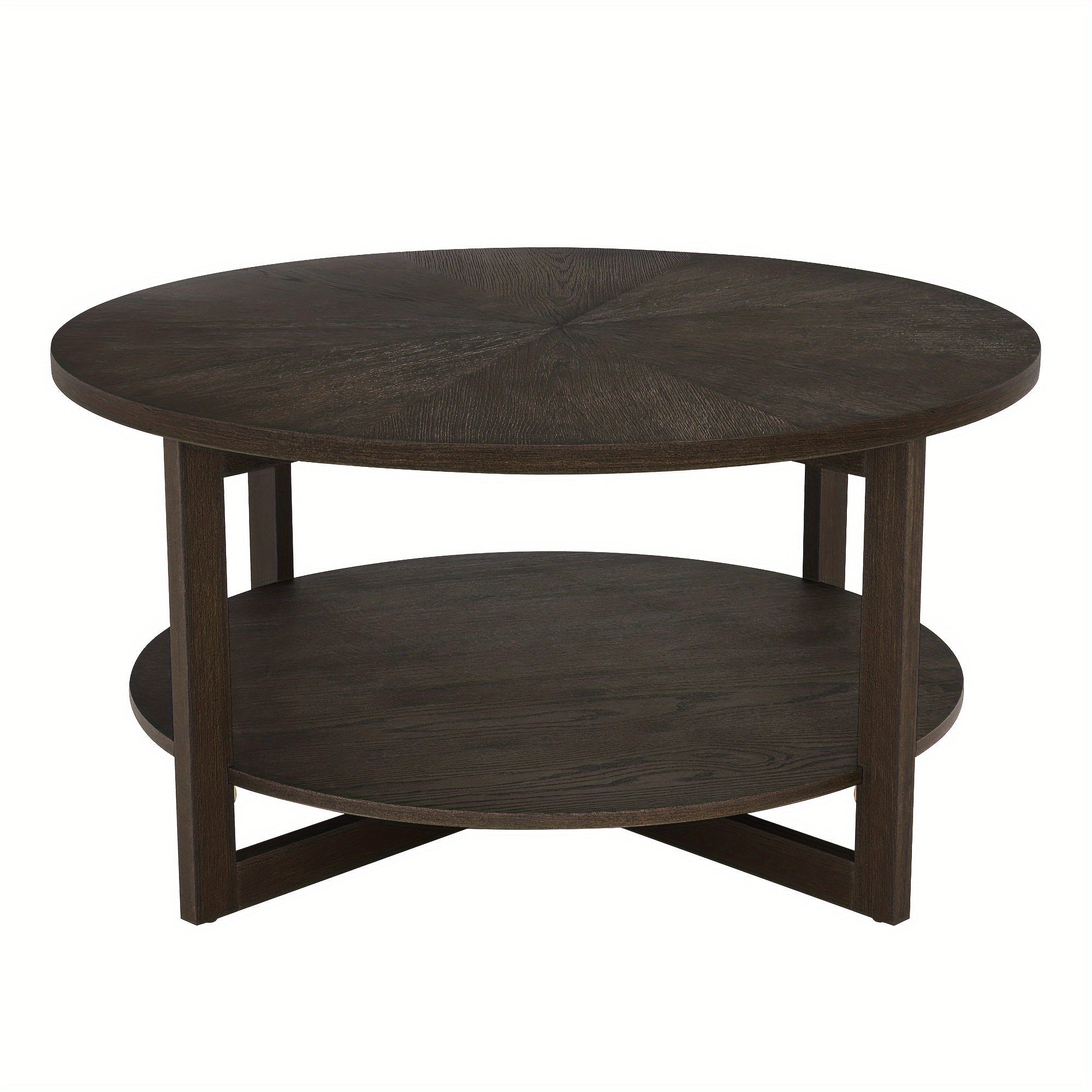 Round Coffee Table, Cocktail Table For Living Room, 35" Rustic Modern Circle Coffee Tables With 2-Tier Storage Shelf, Sofa Table,