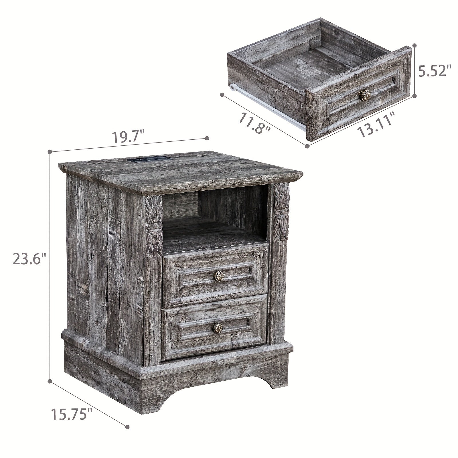 Charming Gray Vintage Farmhouse Nightstand - Multifunctional Bedside Table with Storage, Perfect for Bedroom & Living Room