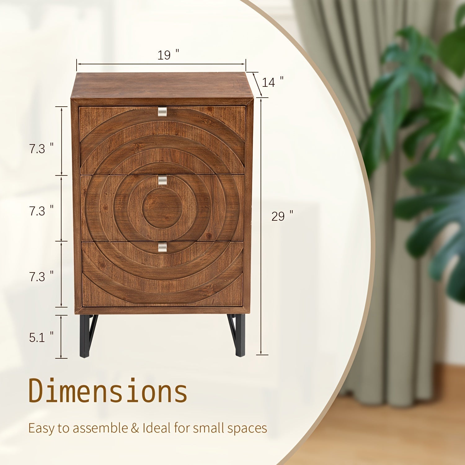 Wood End Side Accent Table Modern Concentric Circle Pattern Nightstand With Storage For Living Room Or Bedroom, Christmas Holiday Decoration Table