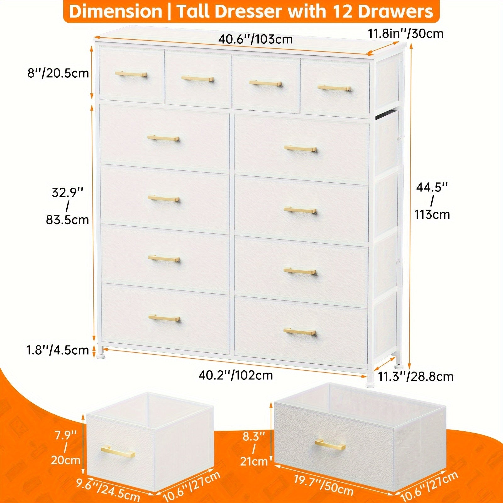 12-Drawer Tall Dresser Bigger & Wider Dresser For Bedroom, Modern Style Wardrobe, Prefect Storage Cabinet For Living Room, Entryway, High-Quality Dresser Glacier White