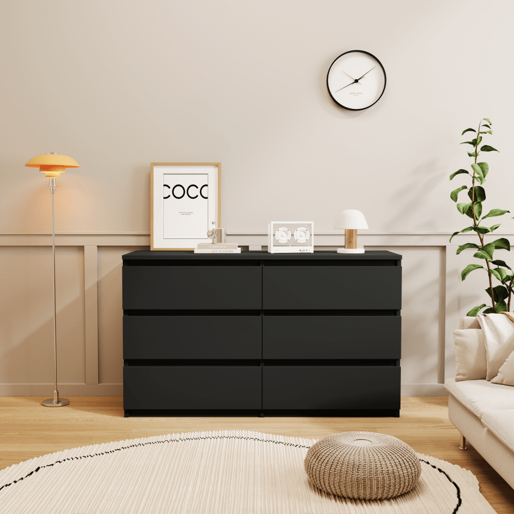 Modern Minimalist Spacious Large 6 Drawers Chest of Drawer Dressers Table, Perfect for Organize Clothes, Accessories, and Essentials, Sleek Style with Functionality, Storage Drawer Units