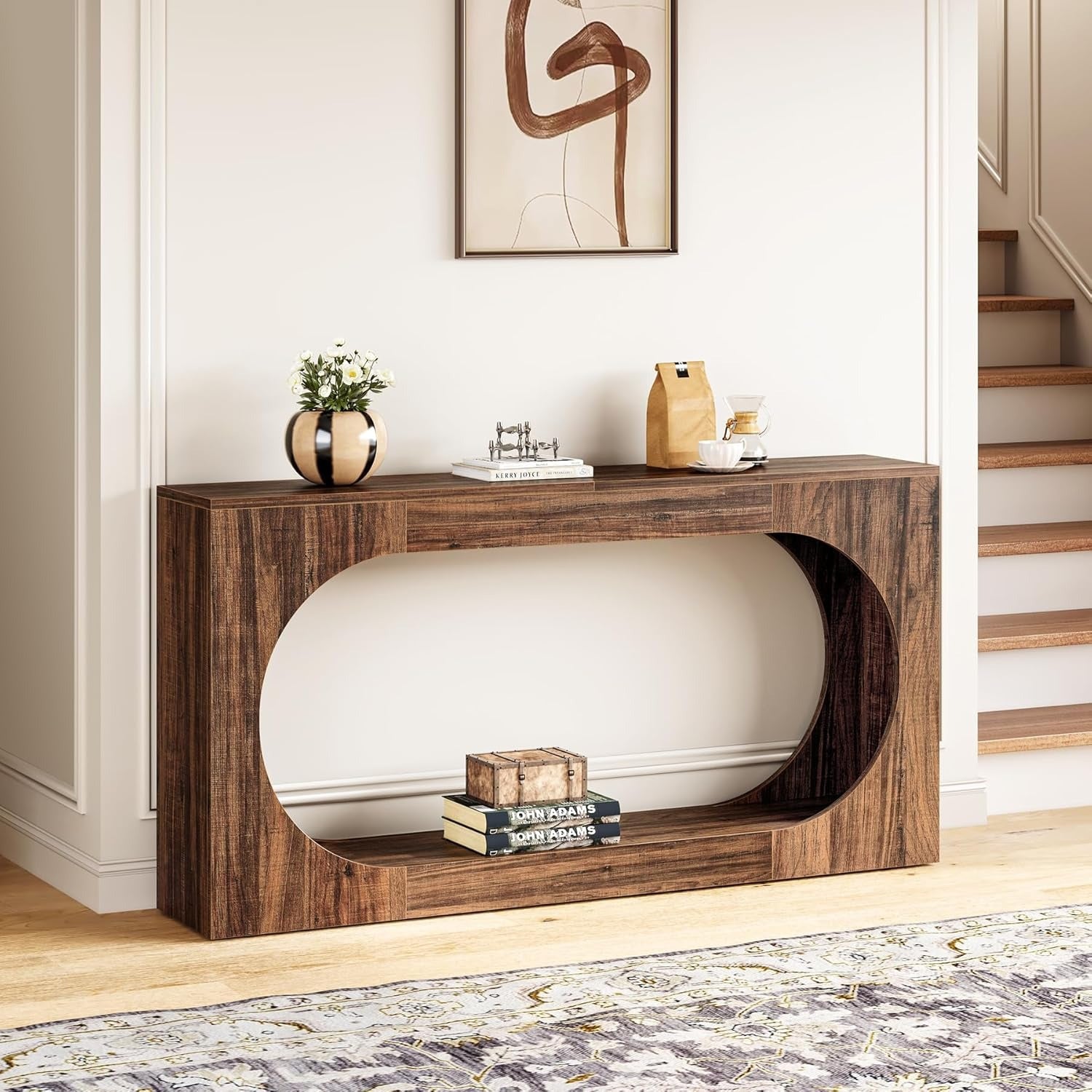 Chic 160 cm Farmhouse Console Table - Easy Assembly, Sturdy MDF with Faux Wood Grain, Perfect for Living Room or Entryway Decor