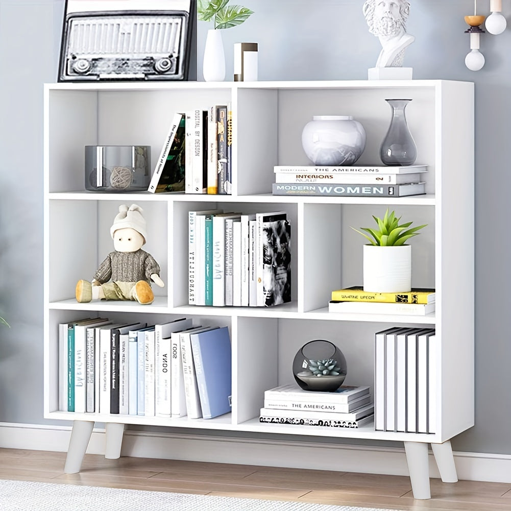 White Bookshelf, 3 Tier Modern Bookcase With Legs, Bookshelves Wood Storage Shelf, Open Book Shelves Cube Organizer, Freestanding Short Bookcases